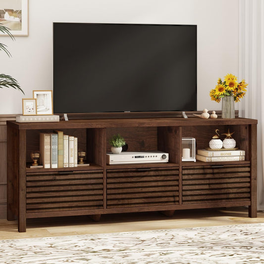 BON AUGURE Fluted TV Stand for 65/55/50 Inch TVs, Brown Modern Entertainment Center with Storage Drawers and Shelves, Wood Television Media Console Cabinet for Living Room,Bedroom (Rustic Oak)