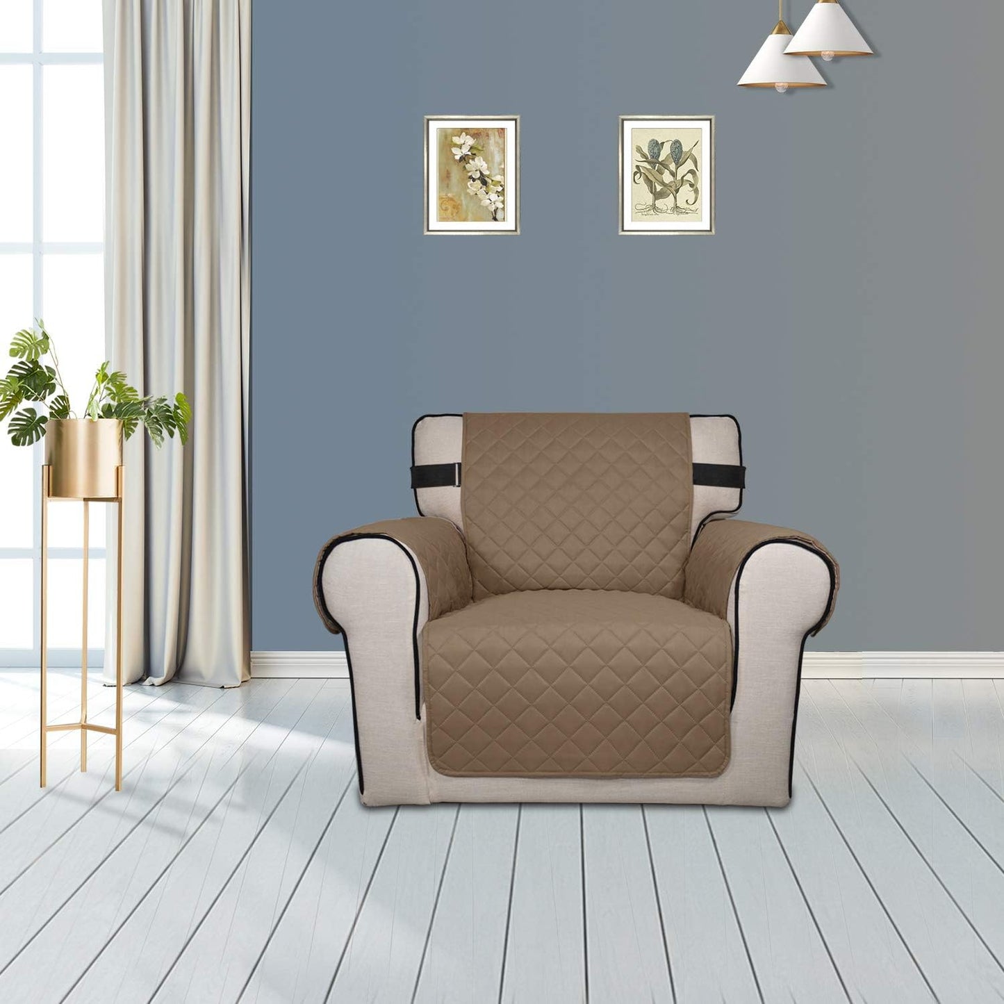 PureFit Reversible Sofa Cover Water Resistant Chair Couch Cover, Machine Washable Furniture Cover with Non-Slip Foam and Adjustable Strap for Dogs, Pets (Chair, Camel/Ivory)