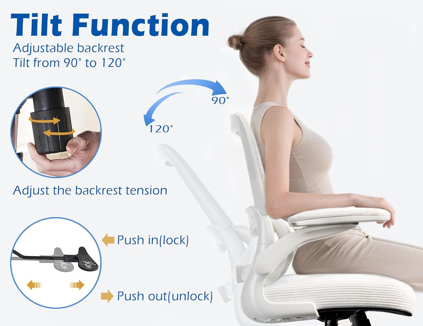 TRALT Ergonomic Office Chair - Desk Chair with Adjustable Lumbar Support Computer Chair - Mesh Comfy Chair with Flip-up Armrests - Gaming Chairs for Adults Home Office (Leather, White)