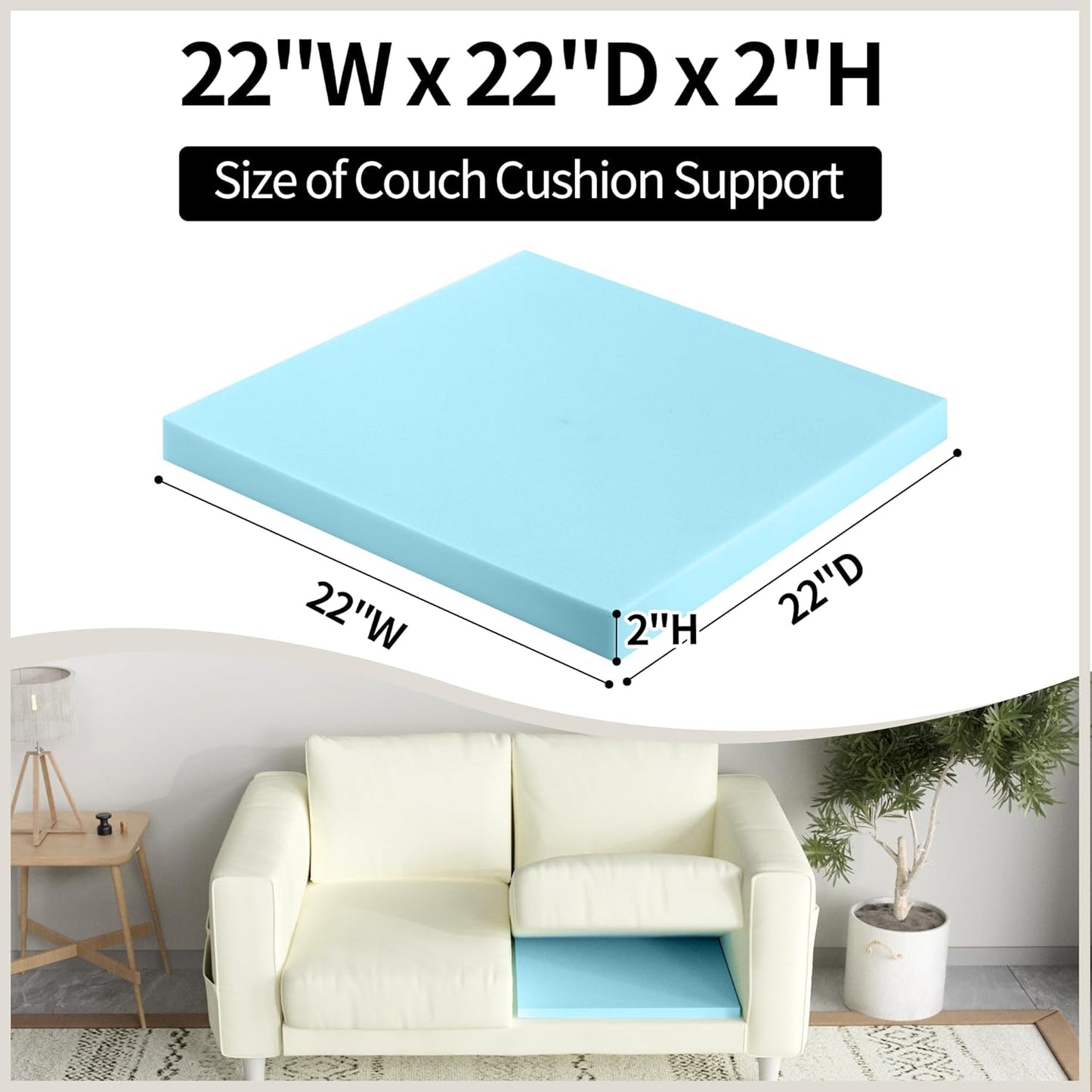 Tromlycs Couch Cushion Support for Sagging Sofa Support Seat Under Cushion 22x22 inch Sag Repair Furniture Blue, Set of 3