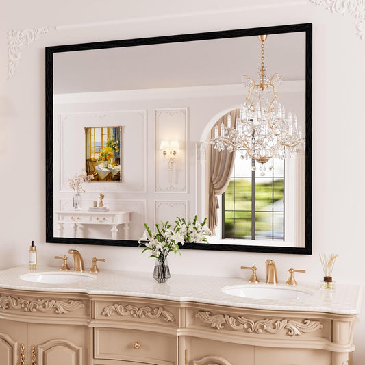 WEER Black Framed Mirror for Bathroom, 40x30 Inch Framed Bathroom Mirror, Rectangular Wall Mounted Mirror, Matte Black Vanity Mirrors, Tempered Glass, Vertically or Horizontally, Anti-Rust