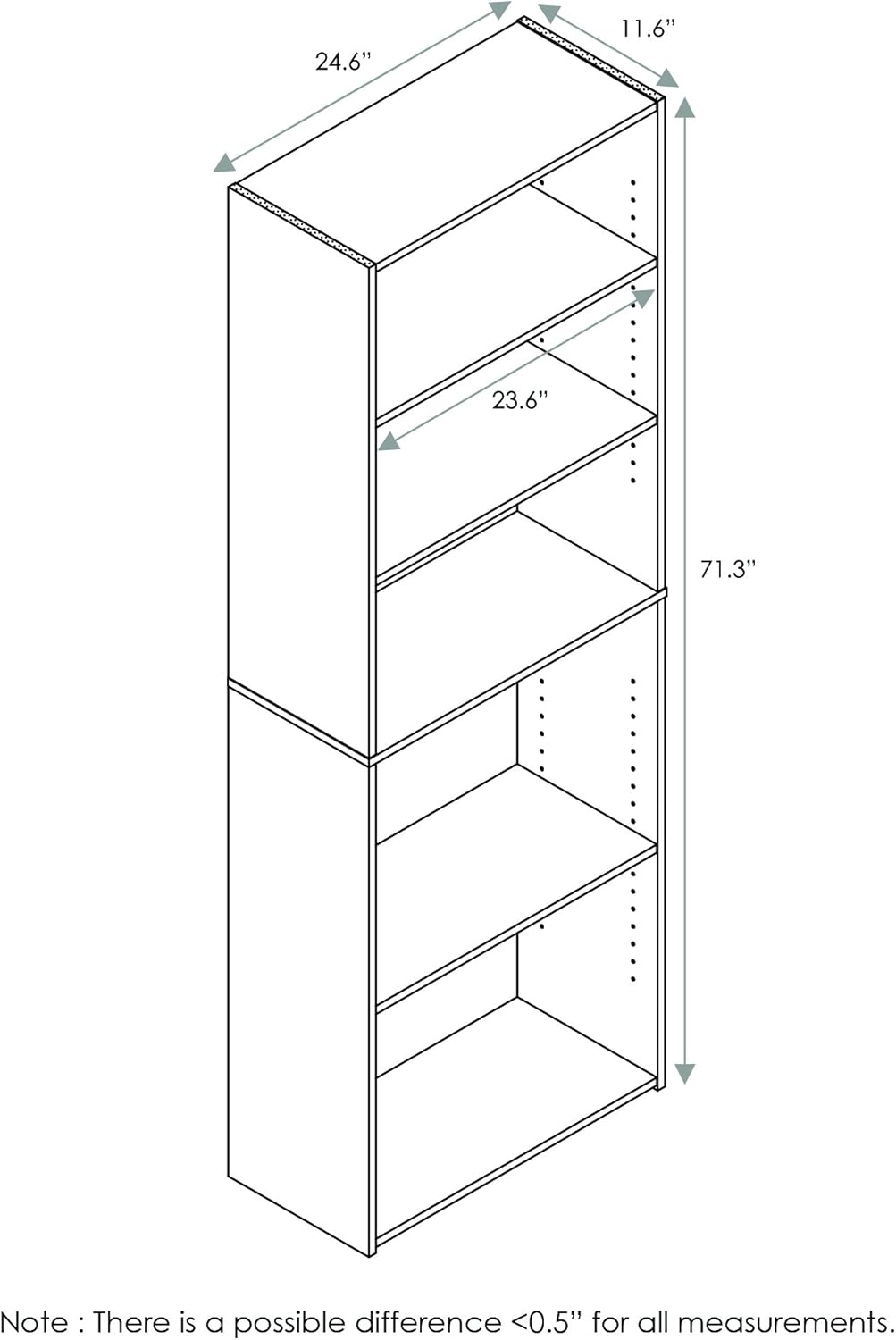 FURINNO Wright 5-Shelf Bookcase, Soft White