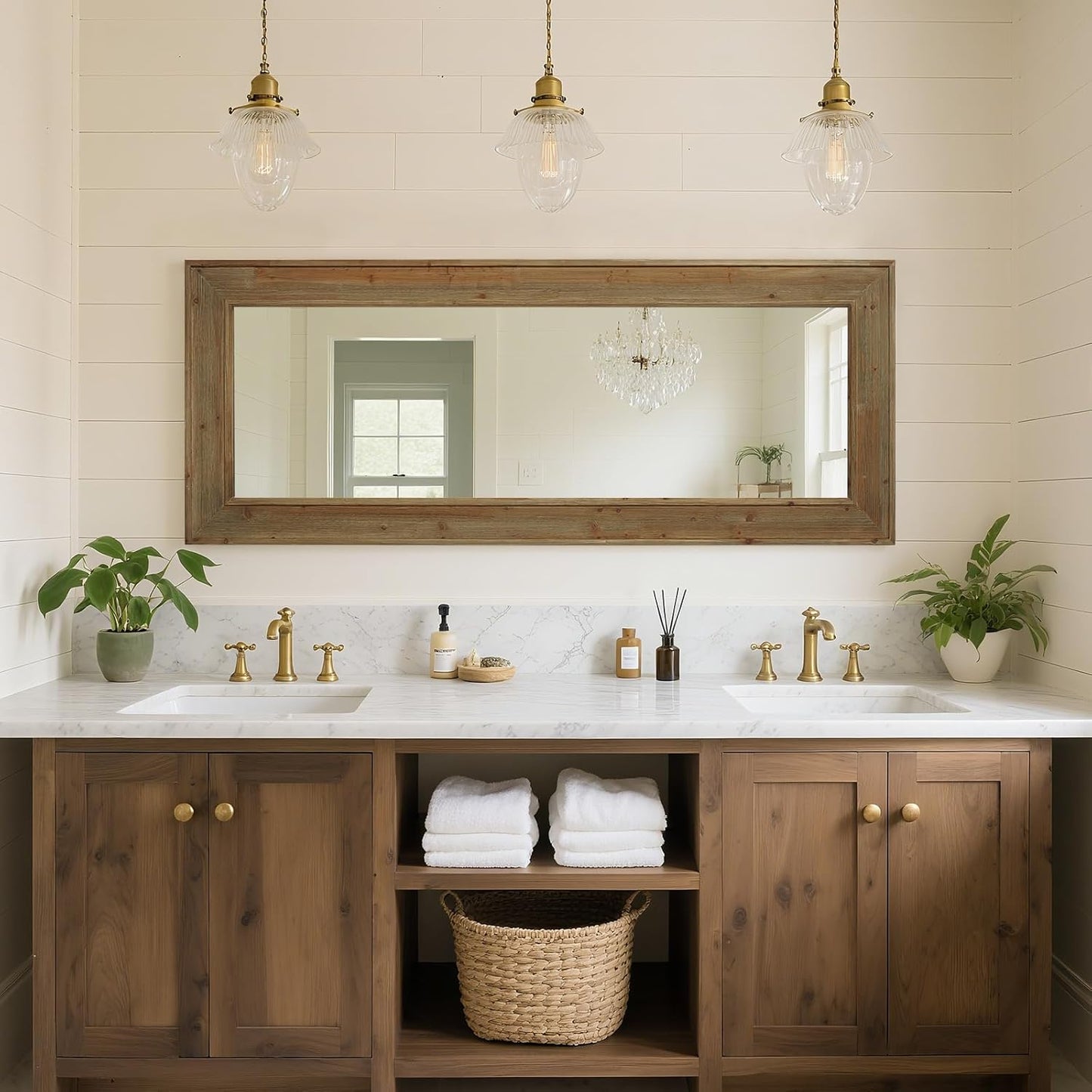 WallBeyond Full Length Mirror Rustic Wood Framed, 24 x 60 inch Farmhouse Wall Mounted Mirror Full Floor Mirror Hanging or Leaning Against Wall, Natural