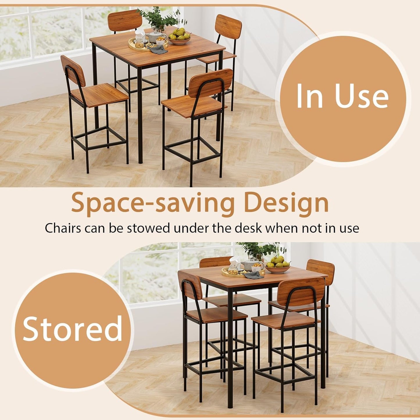 Tangkula Counter Height Dining Table Set, Bar Table and Chairs, Pub Table and Chairs Set of 4, Space-Saving Dinette Set for Breakfast Nook