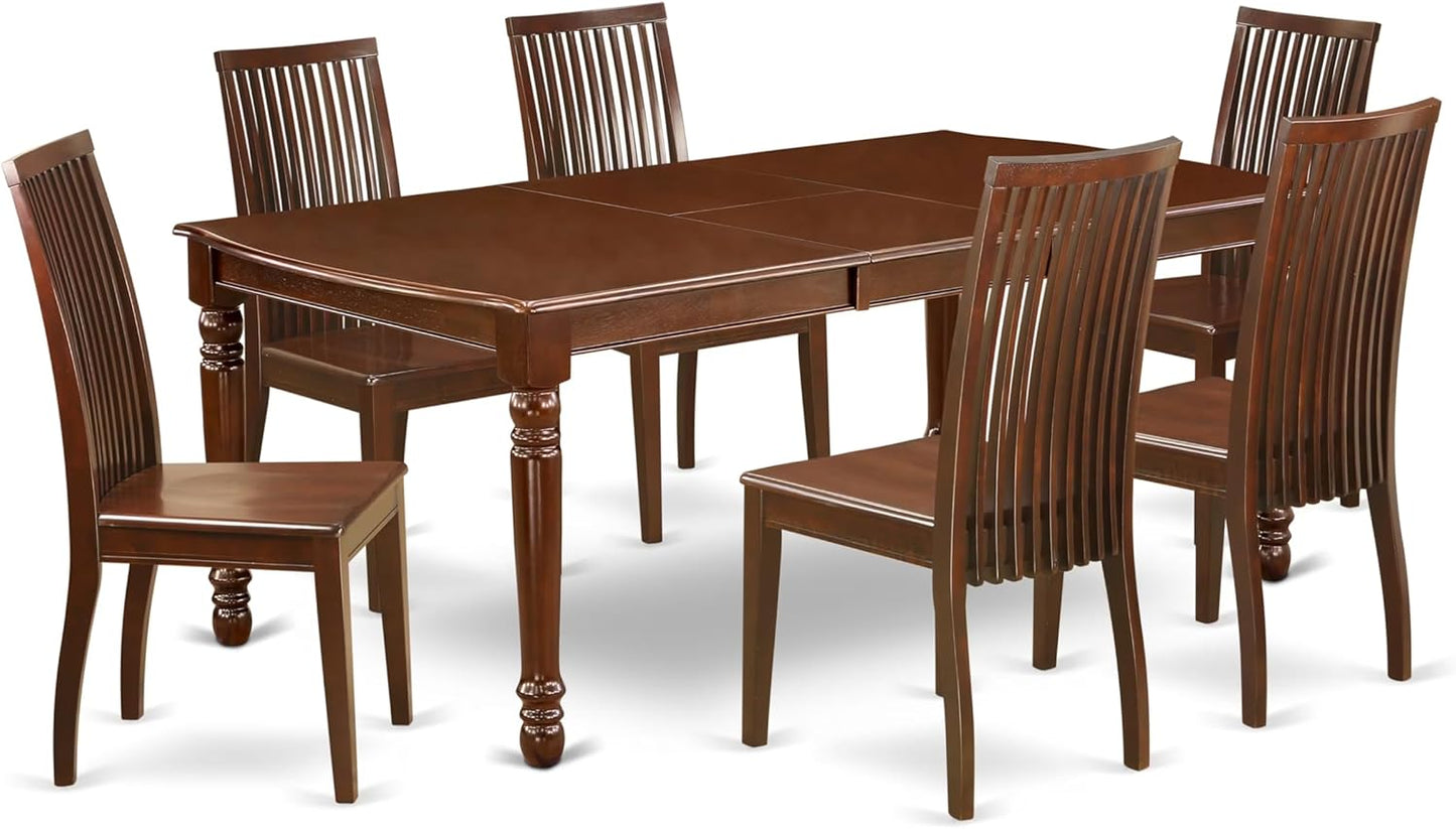 East West Furniture DOIP7-MAH-W 7 Piece Dining Table Set Consist of a Rectangle Dining Room Table with Butterfly Leaf and 6 Wood Seat Chairs, 42x78 Inch, Mahogany