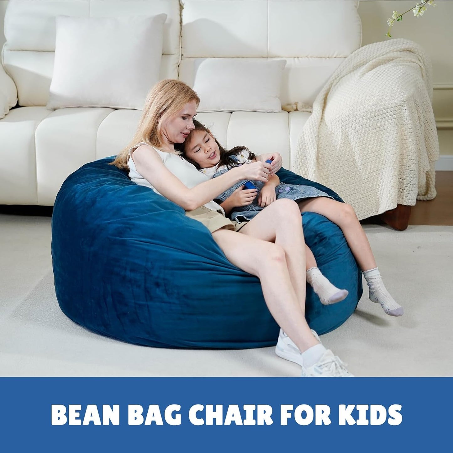 Bmag Giant Bean Bag Chair for Adults, 6FT Bean Bag Chair Convertible Bean Bag Pad, Lazy Sofa Chairs with Memory Foam Filler, Removable Washable Cover for Living Room Bedroom Office - Blue