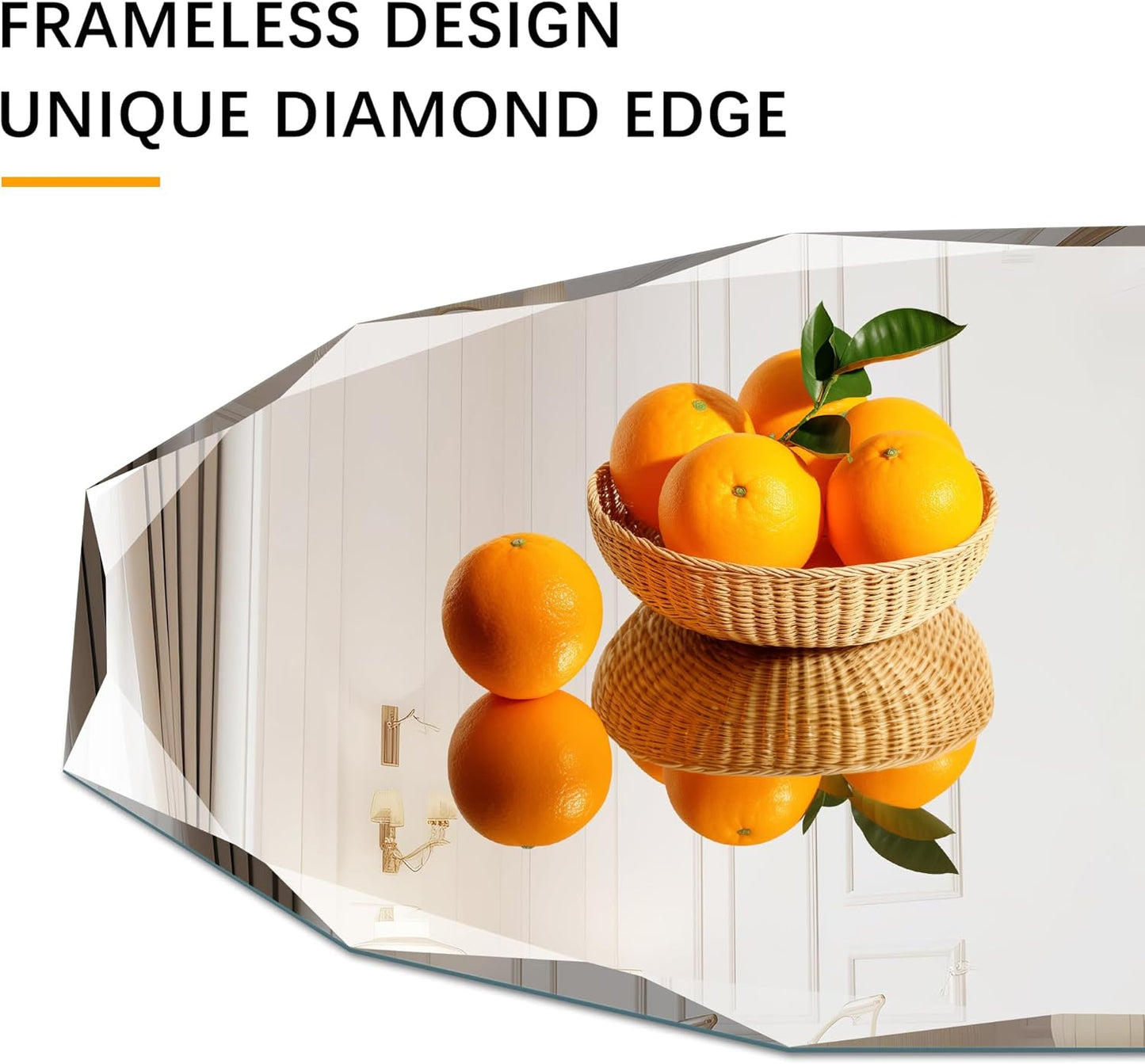 KOCUUY 26"x38" Frameless Mirror, Arched Shape with Diamond-Shaped Beveled Edge,Unframed Decorative with Upgraded Shatterproof Glass,Unique Frameless Mirror for Bathroom,Living Room,Bedroom