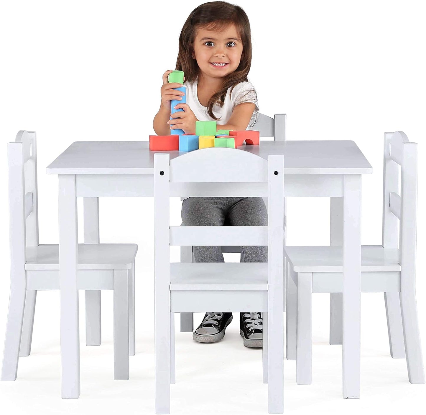 Humble Crew Kids Wooden Table and 4 Chairs Set, White - Kids Table and Chair Set for Toddlers and Children for Arts, Crafts, and Snack Time - Sturdy, Durable Toddler Activity Table
