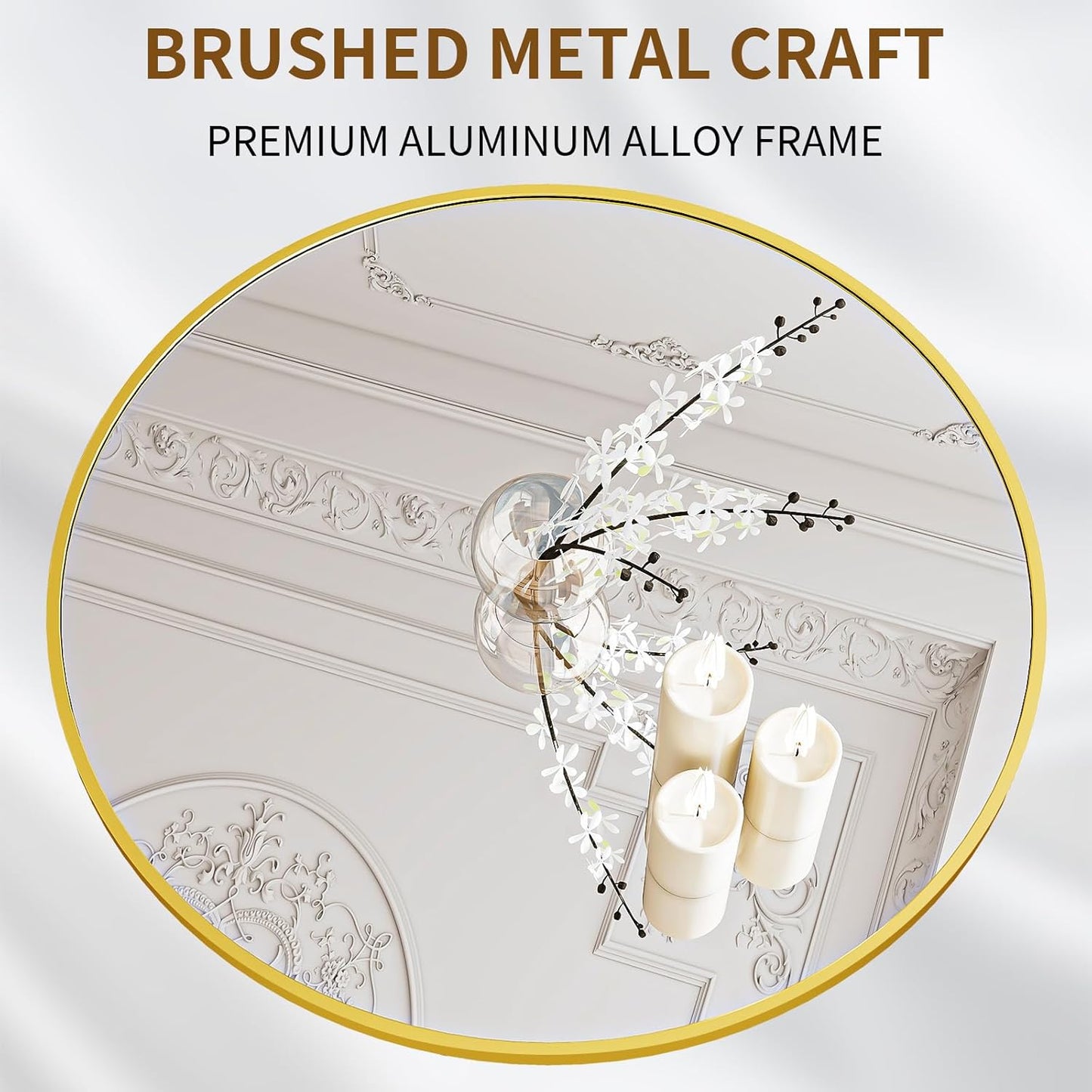 BEAUTYPEAK 40 Inch Round Mirror, Metal Frame Circle Mirror, Wall Mounted for Entryway, Bathroom, Vanity, Living Room, Gold