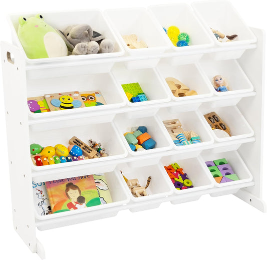 Humble Crew Supersized Toy Storage Organizer with 16 Removable Bins, White/White – Large Toy Storage for Toddlers Ideal for Kids' Rooms, Playrooms, and Nurseries - Modern Toy Bins for Kids