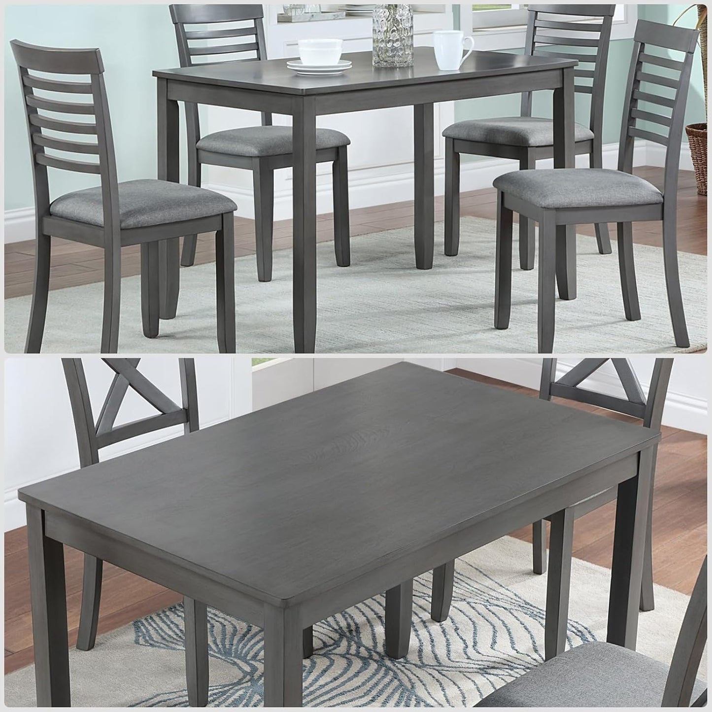 Dining Table for 4, Wooden Rectangular Kitchen Table with Natural Woodgrain Finish, 45.5" MDF Modern Dining Table with Solid Wood Tapered Legs and Rounded Corners, Easy Assembly, Gray