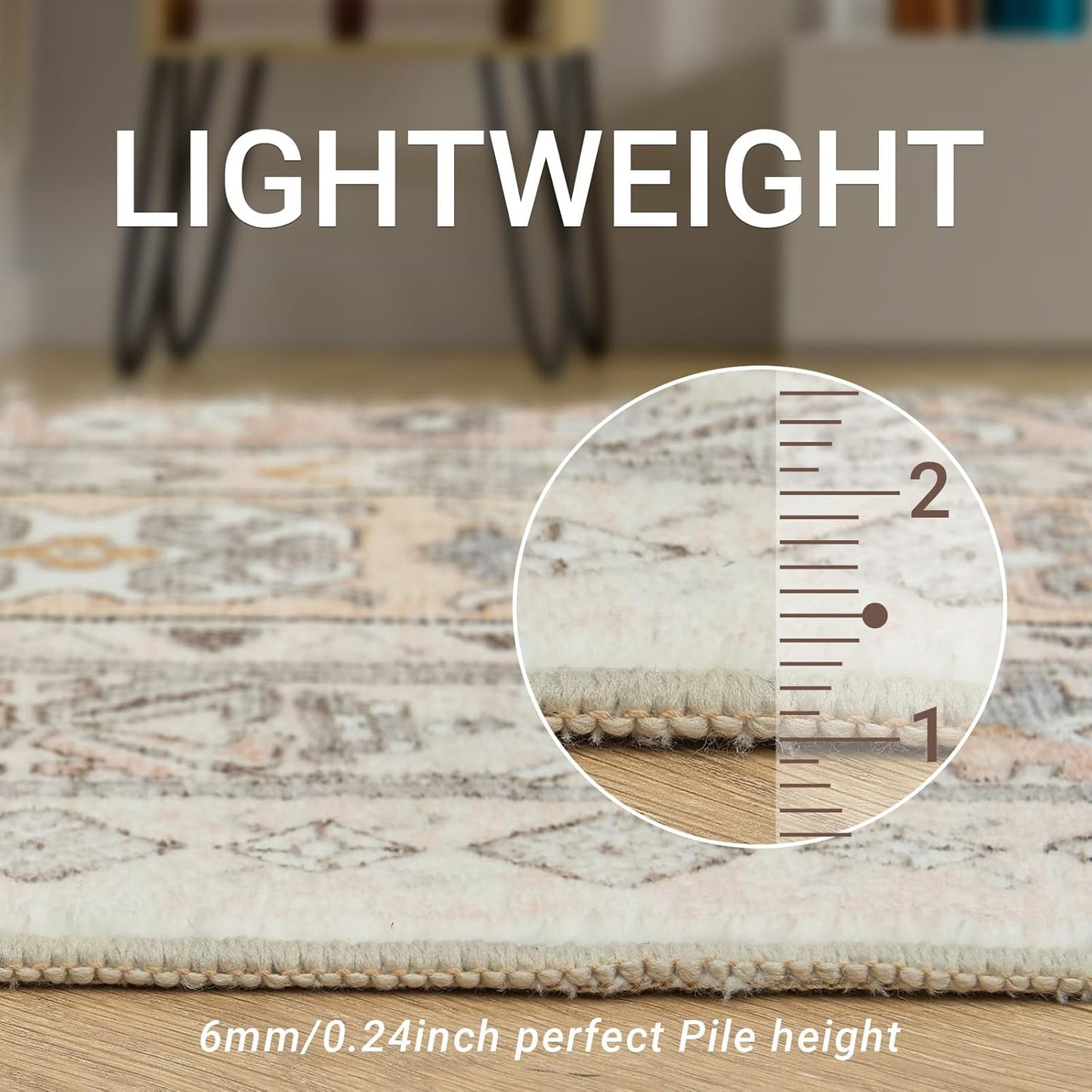 zesthome 5x7 Area Rugs - Ultra-Thin Washble Rug, Stain Resistant Anti Slip Backing Rugs for Living Room,Bedroom, Vintage Home Decor Area Rug