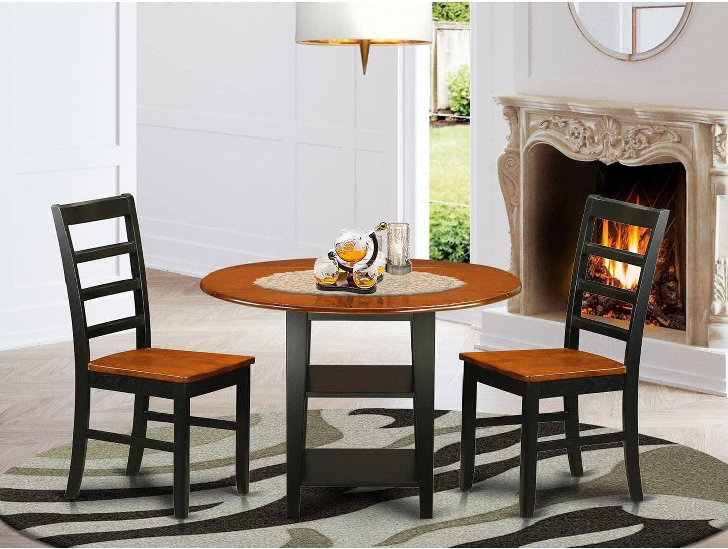 East West Furniture SUPF3-BCH-W 3 Piece Dining Room Furniture Set Contains a Round Kitchen Table with Dropleaf & Shelves and 2 Dining Chairs, 42x42 Inch, Black & Cherry