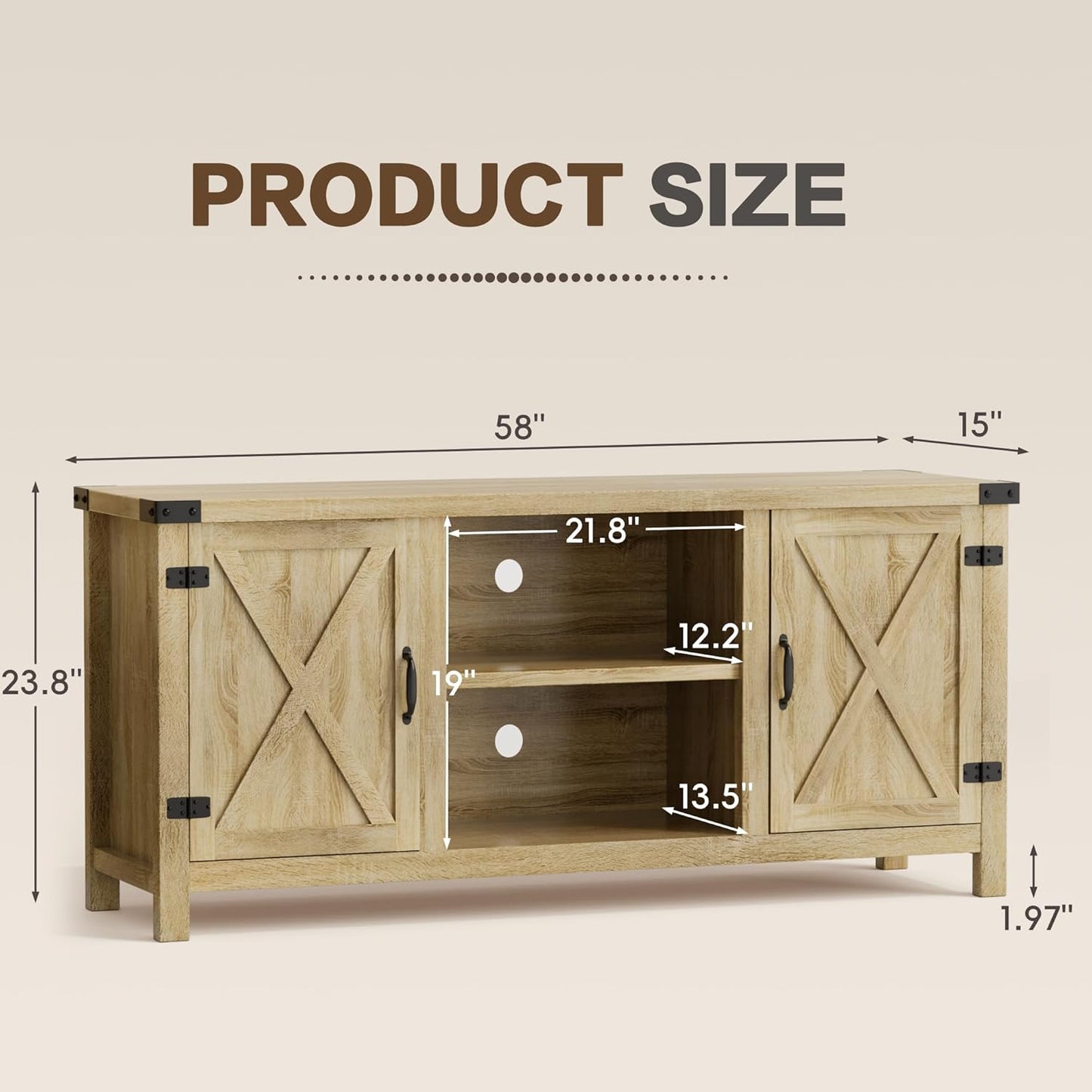 YESHOMY Farmhouse Buffet & Sideboard, 58" Kitchen Storage Cabinet with Adjustable Shelves & Doors, Wood Coffee Bar for Living Room, Entryway, Yellow