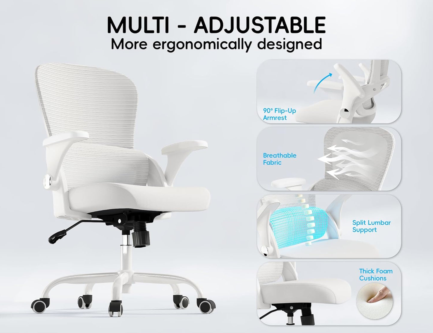 TRALT Office Chair - Ergonomic Office Chair with Back Support, Home Office Desk Chairs, Comfy Desk Chair, Computer Chair, 330lbs Wide Seat Big and Tall Office Chairs for Gamers(White)