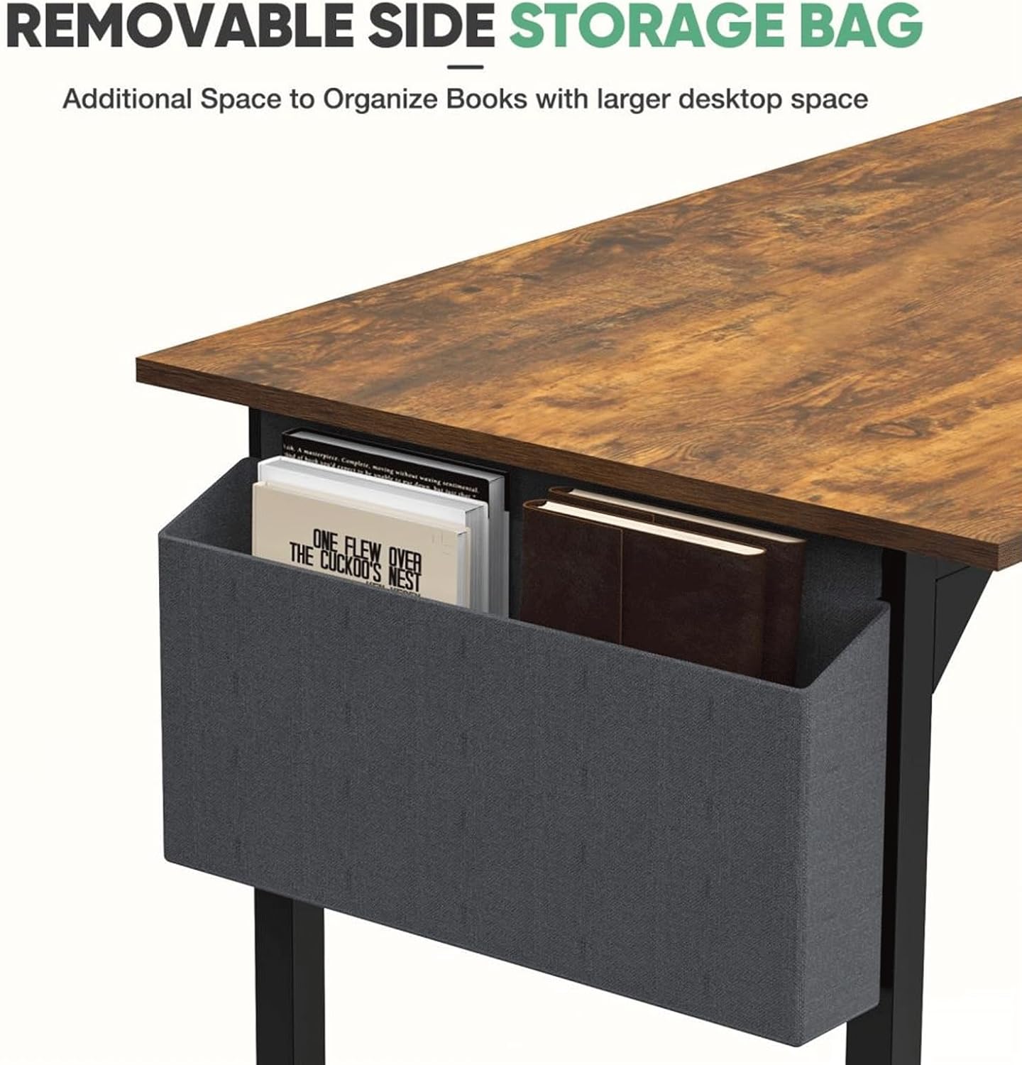 63 Inch Desk Office with Storage, Modern Simple Style Gaming Computer Table for Youth Student Adult, Metal and Wood Home Office Furniture, Rustic Brown