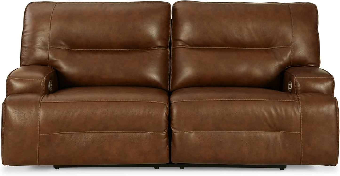 Signature Design by Ashley Francesca Modern Tufted Leather 2 Seat Power Reclining Sofa with Adjustable Headrest, Dark Brown