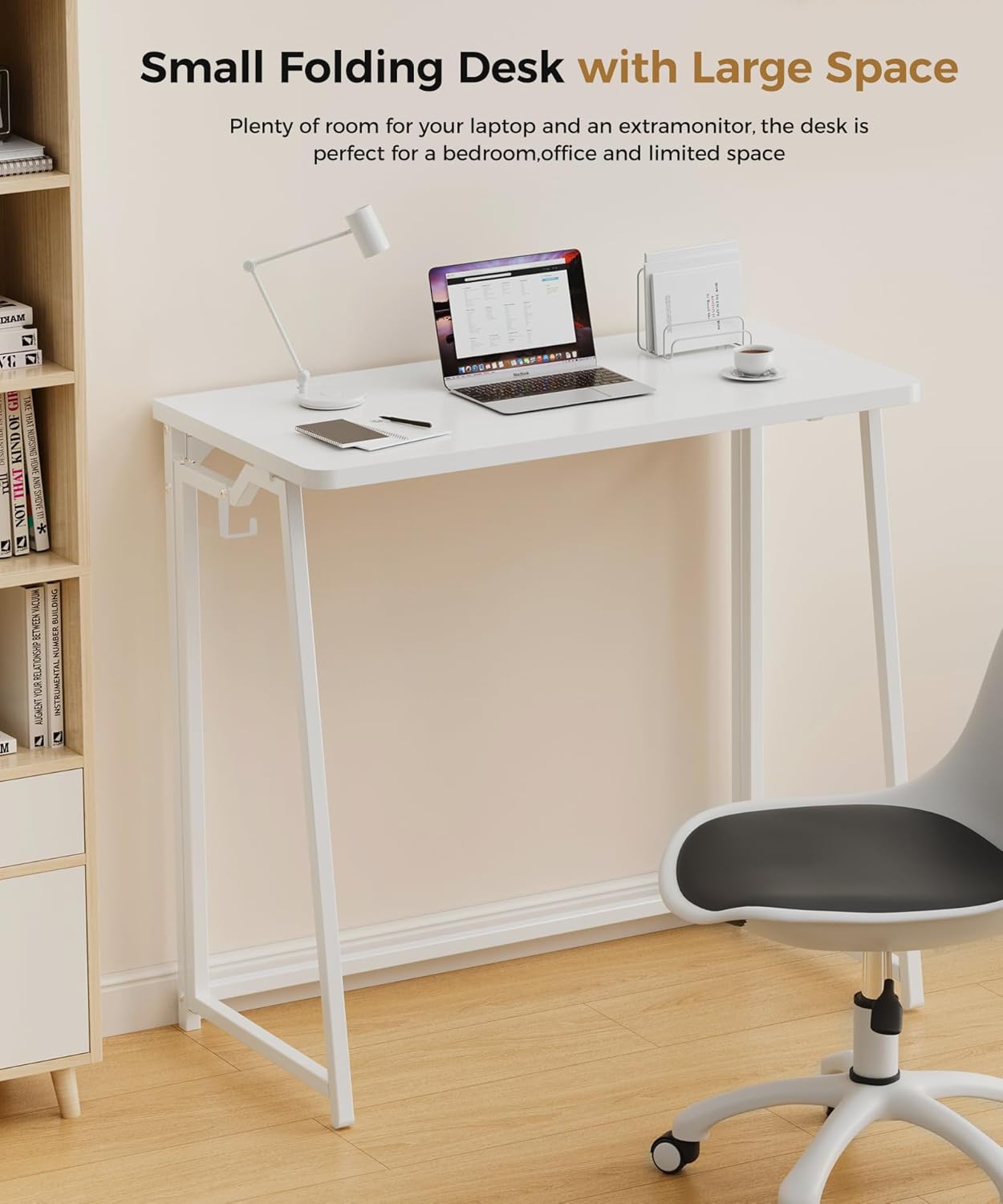 Folding Desk Small Foldable Desk for Small Space, 31.5 Inches Writing Computer Desks in Study, Home Office Foldable Office Desks for Bedroom, White
