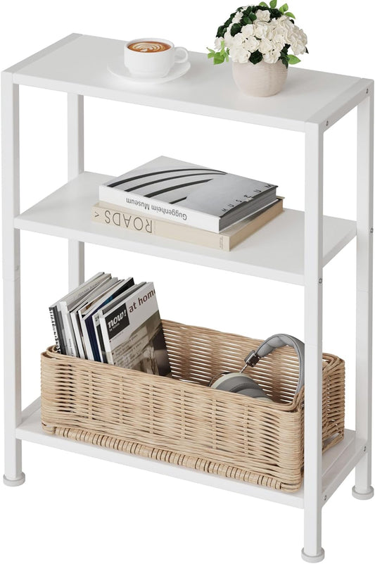 3-Tier Side Table, Small End Table, Sofa Side Table for Narrow Spaces, Slim End Table, Skinny Nightstand Table for Living Room Bedroom Office, White