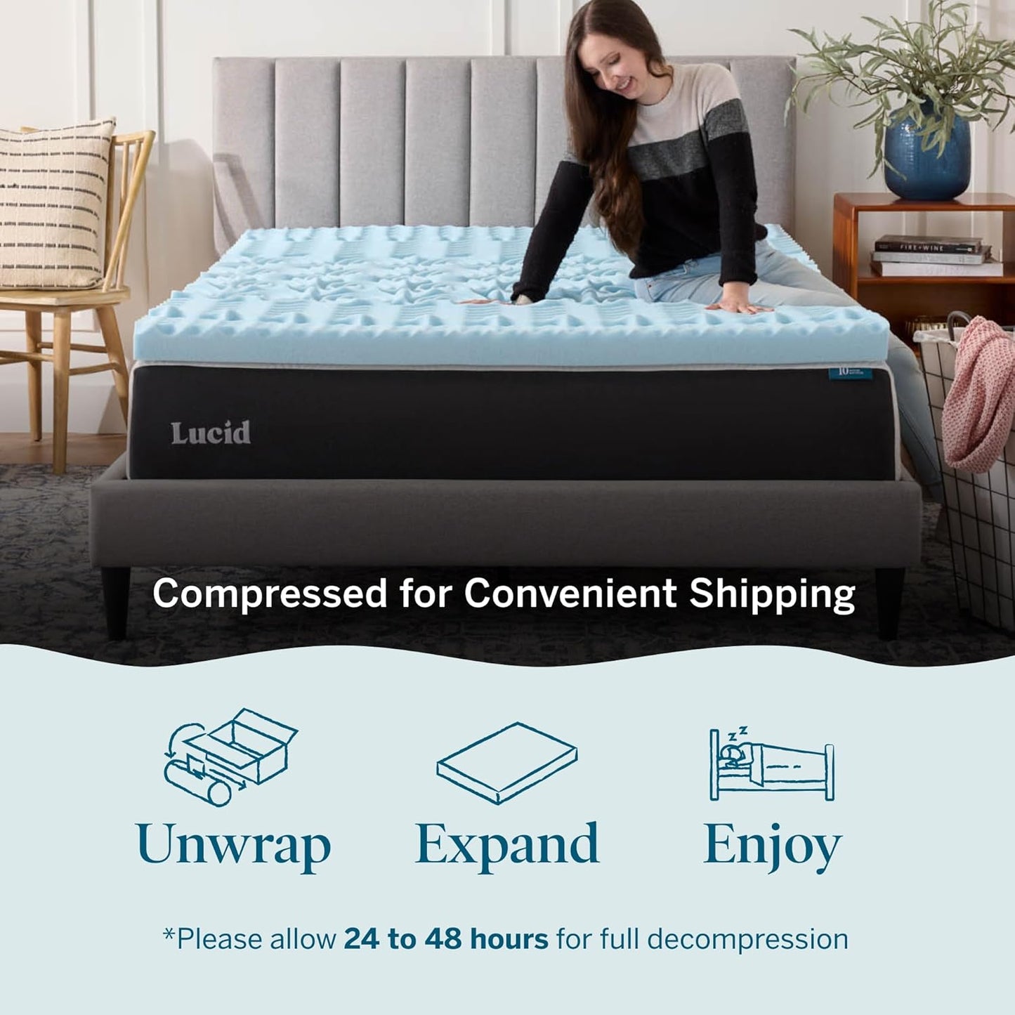 LUCID Gel Infused Memory Foam Mattress Topper – 3 Inch Mattress Topper – 5 Comfort Zones Relieve Pressure – CertiPUR-US Certified Foam - California King