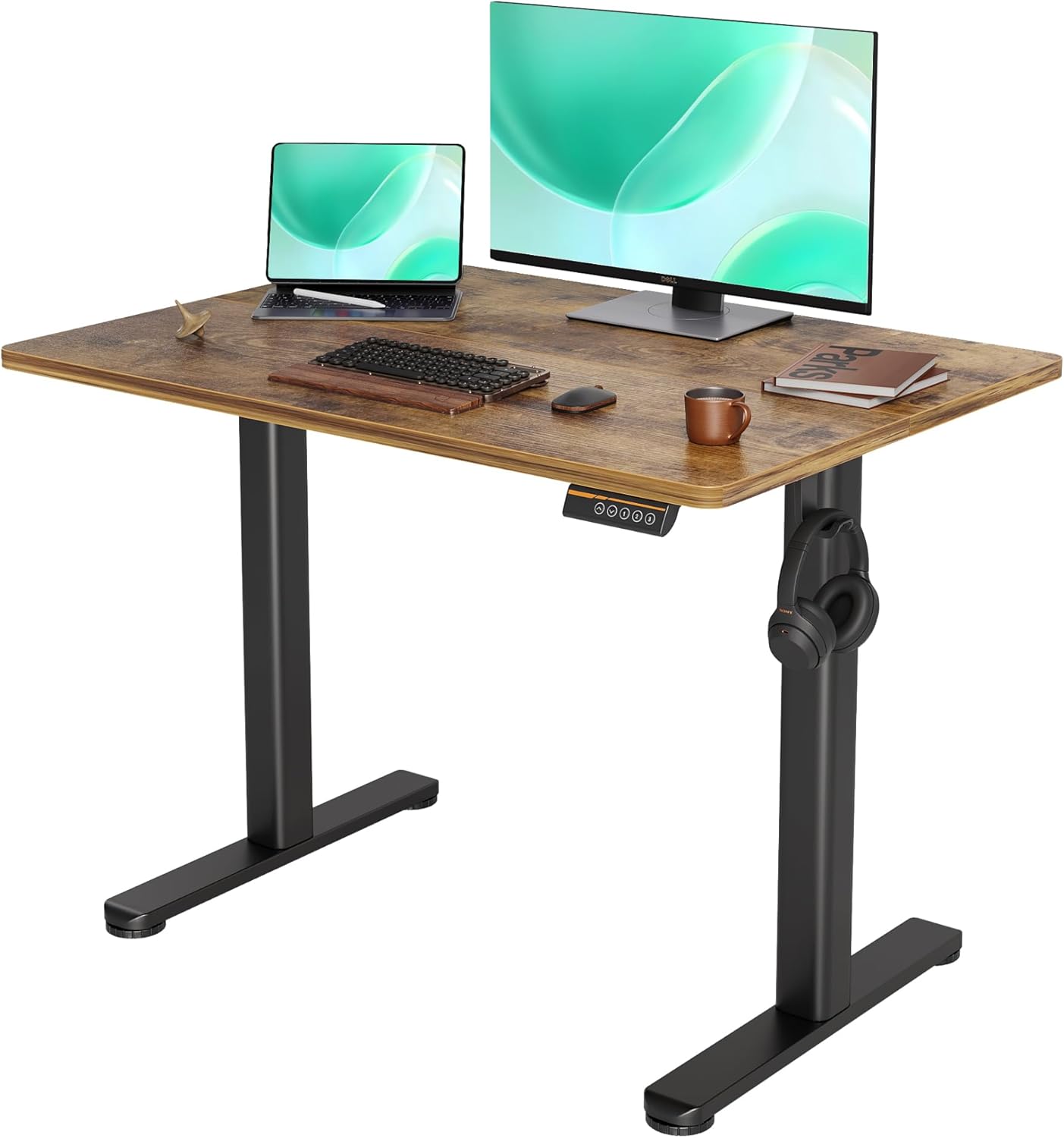 YDN Standing Desk, 40x24 Inch Electric Adjustable Height Stand up Desk, Sit Stand Home Office with Splice Board, Rustic Brown