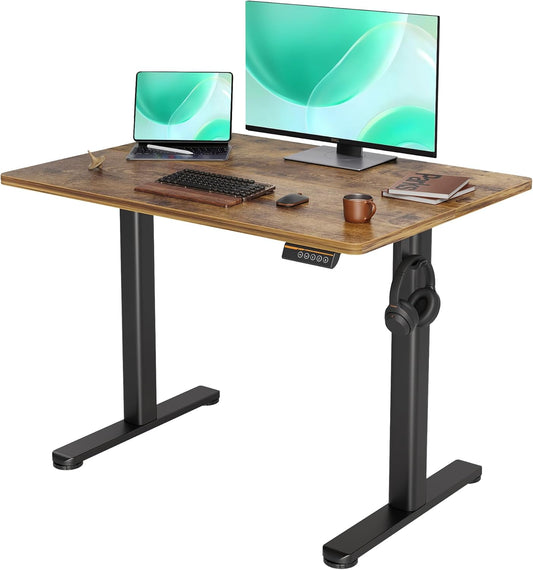 YDN Standing Desk, 40x24 Inch Electric Adjustable Height Stand up Desk, Sit Stand Home Office with Splice Board, Rustic Brown