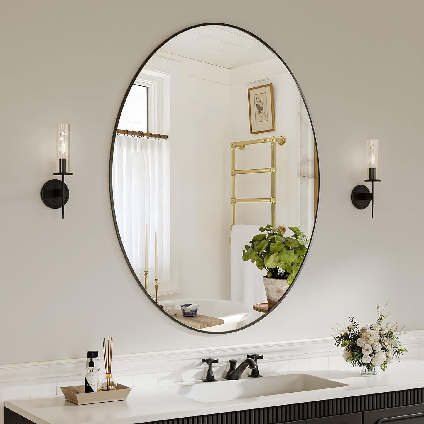 Koonmi Black Oval Bathroom Mirror, 30"x40" Bathroom Vanity Mirror, Oval Mirror for Bedroom Living Room Entryway, Hangs Horizontal or Vertical