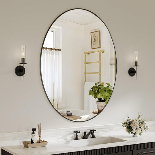 Koonmi Black Oval Bathroom Mirror, 30"x40" Bathroom Vanity Mirror, Oval Mirror for Bedroom Living Room Entryway, Hangs Horizontal or Vertical