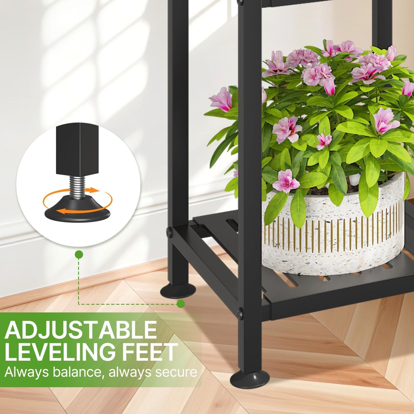 KMOTASUO 3 Tiered Black Tall Plant Stand for Indoor Outdoor, Heavy Duty Metal Multiple Large Planter Rack for Narrow Corner, Sturdy Iron Vertical Flower Holder for Modern House, Patio, Bathroom, Porch