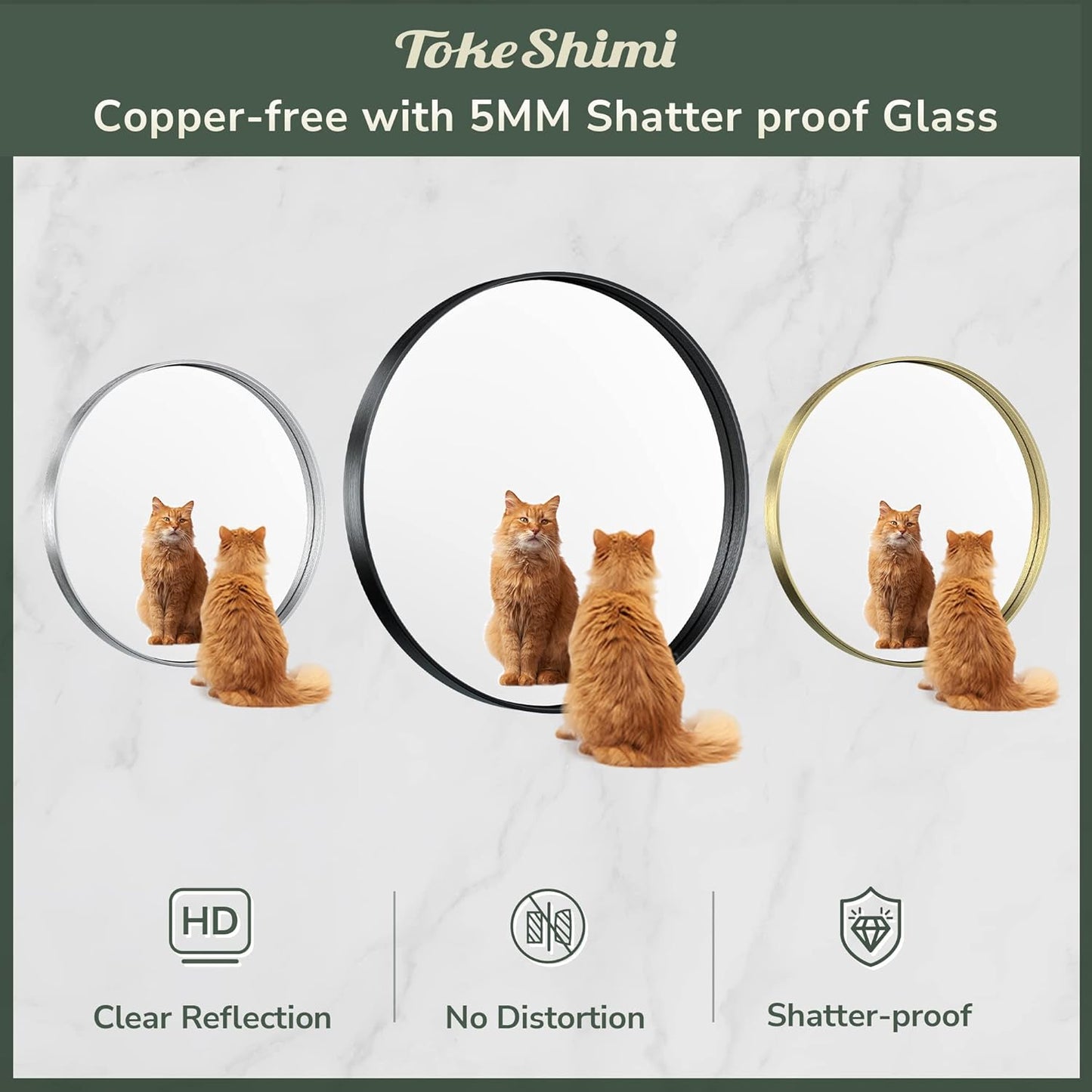 TokeShimi Round Black Mirror 24 Inch for Wall Decor Black Circle Bathroom Mirror with Non-Rusting Aluminum Alloy Brushed Matte Metal Frame for Modern Minimalist Farmhouse Home Decor