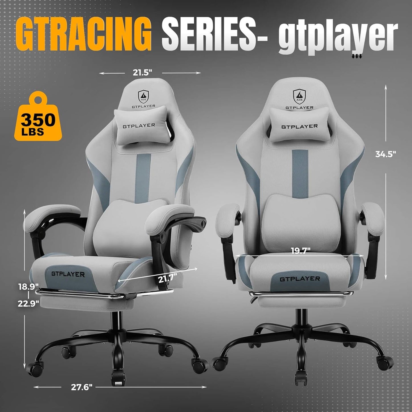 GTRACING Gaming Chair with Foot Rest & Pocket Spring Cushion, Breathable Fabric for Home Office Desk, Ergonomic High Back Computer Chair with Headrest & Lumbar Support, Gray