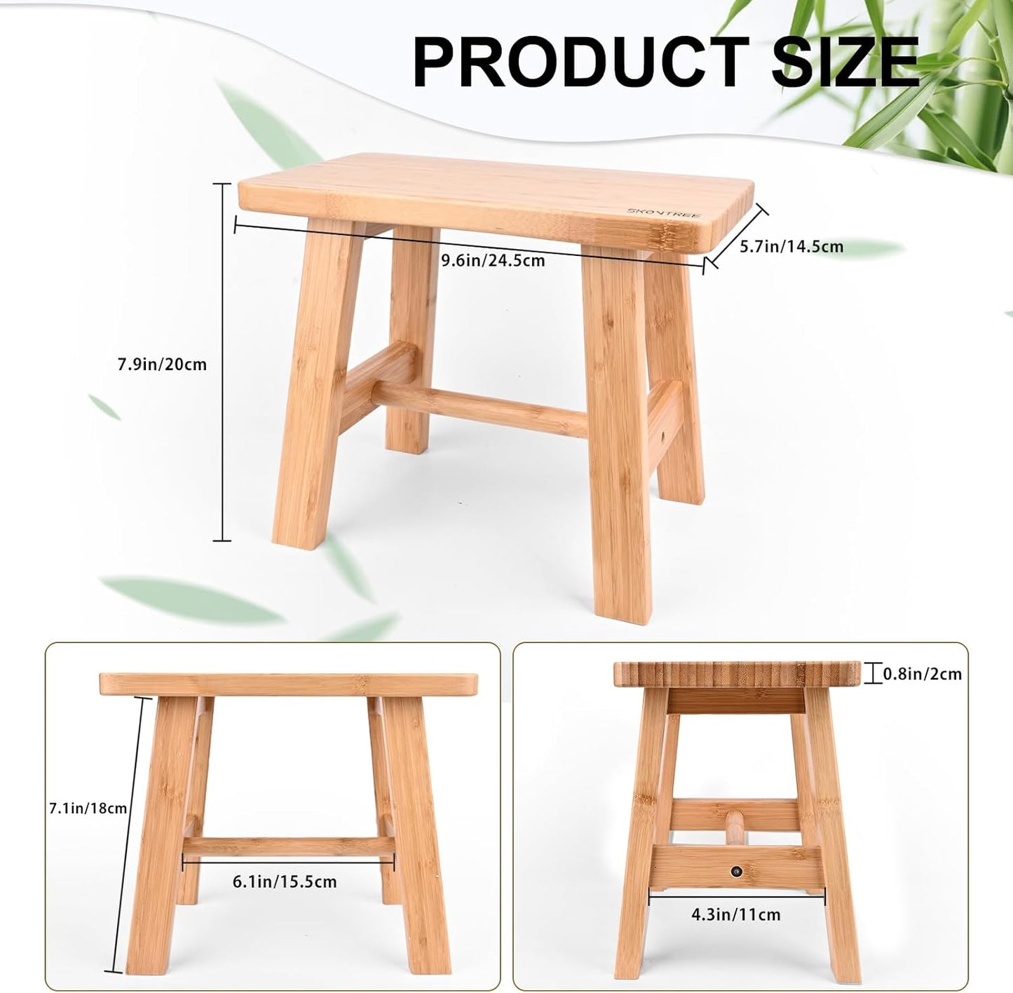Bamboo Step Stool for Kids Adults Bathroom, 8 Inch One Step Stool You Can Sit On for Bedroom and Kitchen (Small).