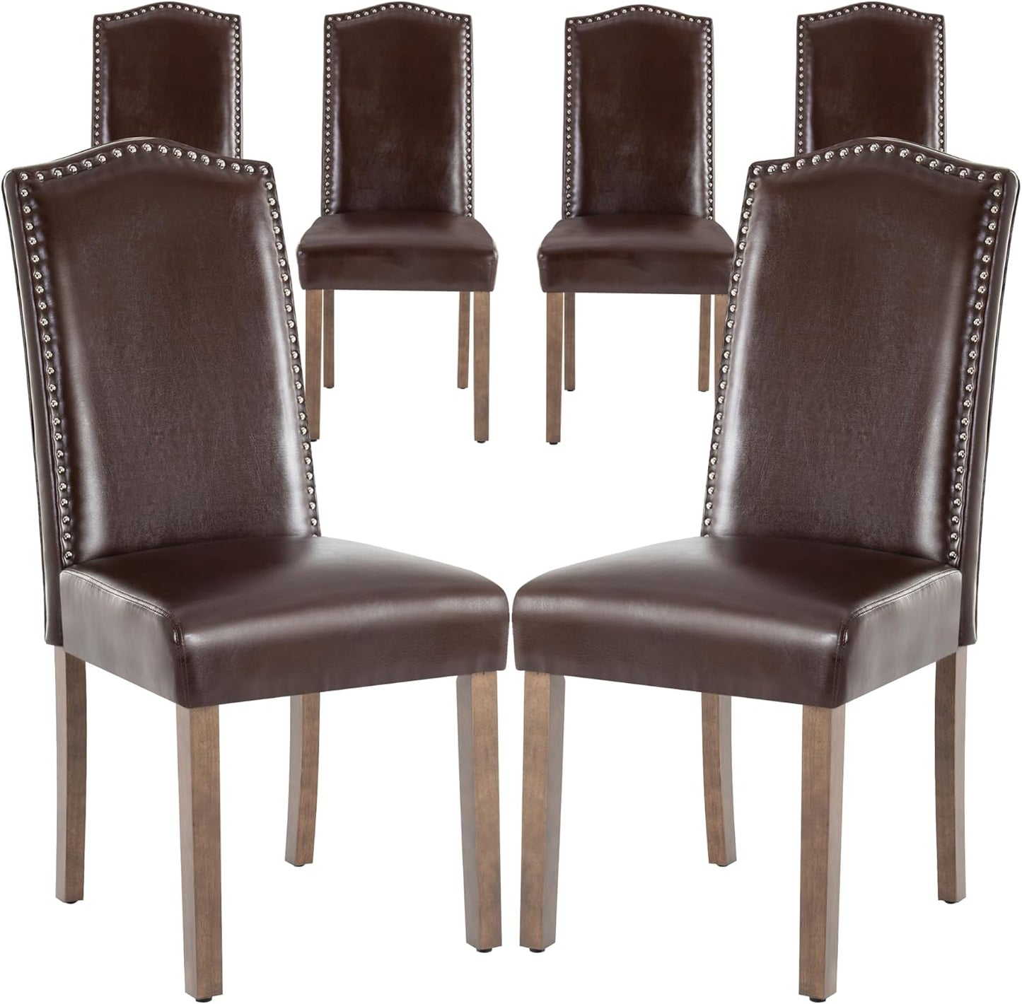 Stylish Upholstered Parsons Dining Chair PU Faux Leather with Silver Nailhead Trim and Sturdy Solid Wood Legs