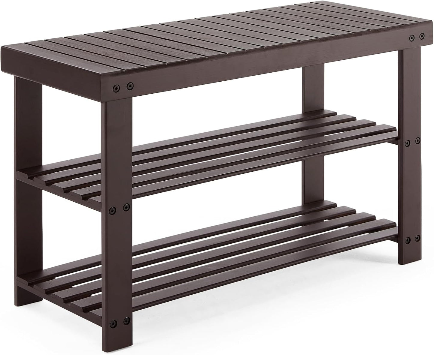 Sweetcrispy Shoe Rack Bench, 3-Tier Bamboo Entryway Storage Organizer, 286lb Capacity, Shoes Stand for FrontDoor Entrance, Bedroom, Living Room, Bathroom, Balcony, 11.3 x 27.6 x 17.8 Inches, Brown