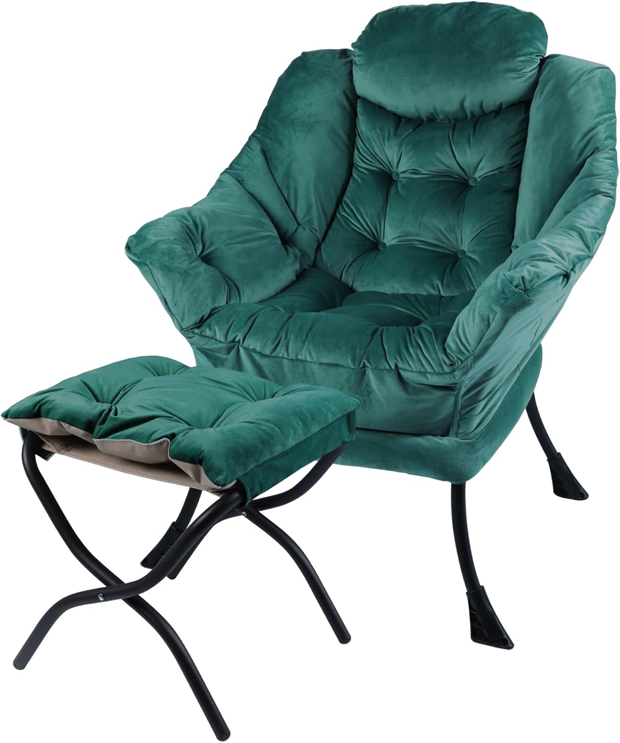 Lazy Chair with Folding Ottoman,Living Room Chairs, Accent Contemporary Lounge Chair, Single Steel Frame Leisure Sofa Chair with Armrests and A Side Pocket (DL56BLACKISH Green)