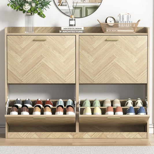 47" Large Shoe Cabinet with 4 Flip Drawers, Freestanding Shoe Storage Cabinet for Entryway, Hidden Shoe Cabinet Organizer with Adjustable Shelf, Narrow Shoe Rack for Entryway, Hallway, Oak