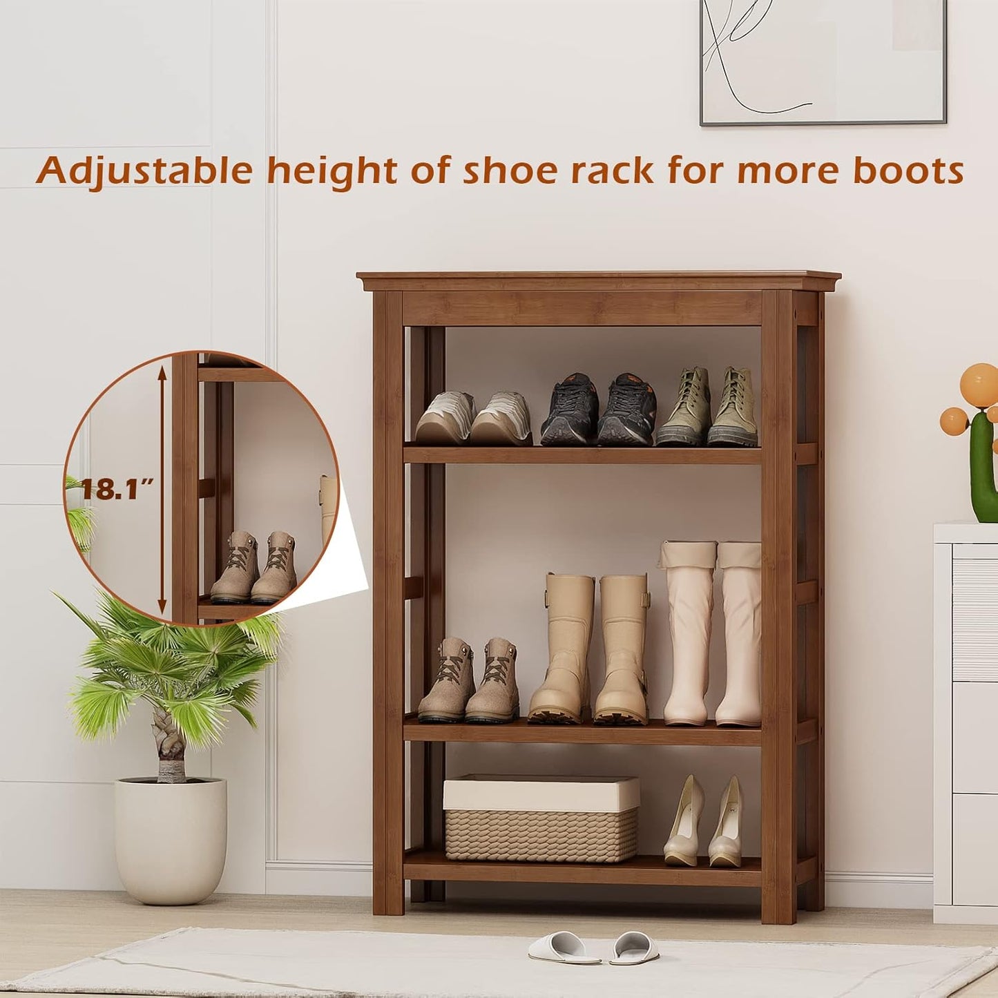 Bamworld Shoe Rack for Front Door Entrance Bamboo Shoe Organizer Free Standing Shoe Cabinet Narrow Shoe Storage Shelf for Entryway, Closet and Doorway Brown, 23.6"