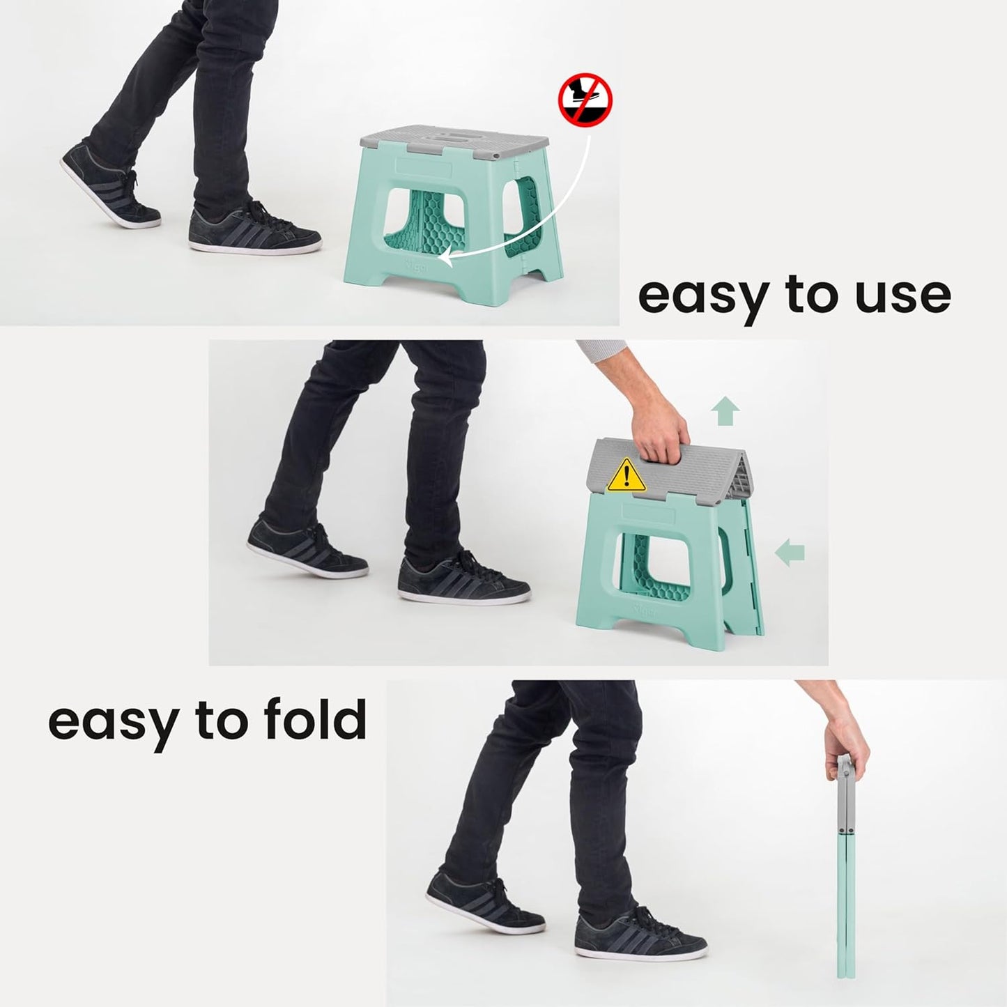 Vigar Compact Step Stool Foldable, 12-1/2-inch Step Stools for Adults up to 330 Pound, Lightweight Stool, Non-Slip Folding Step Stool, Light Turquoise