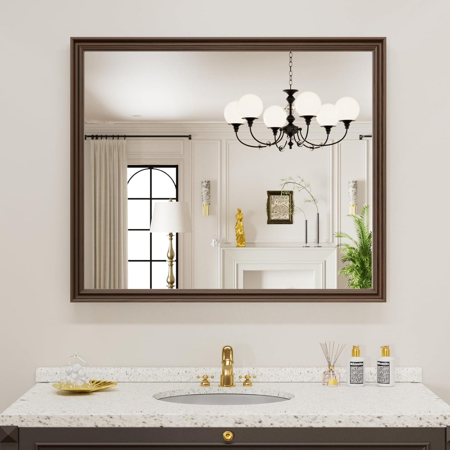 WEER Retro Copper Bathroom Mirror, 36x30 Inch Bronze Oil Rubbed Framed Mirror, Rectangle Classic Vintage Framed Wall Mirror, Farmhouse Vanity Mirror, Tempered Glass, Vertically or Horizontally
