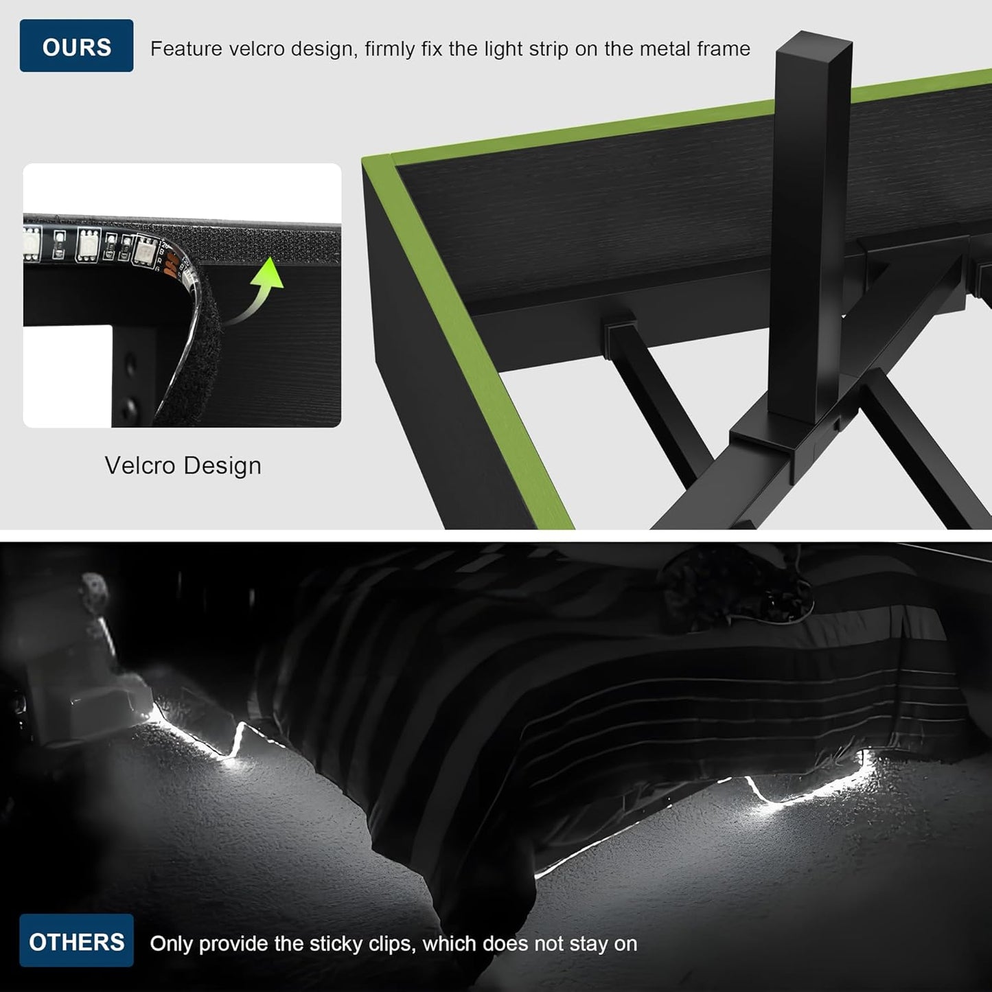 Feonase Floating Bed Frame Queen Size with Led Lights and Charging Station, Wood Queen Bed Frame with Storage Headboard, Heavy Duty Metal Slats, No Box Spring Needed, Easy Assembly, Black