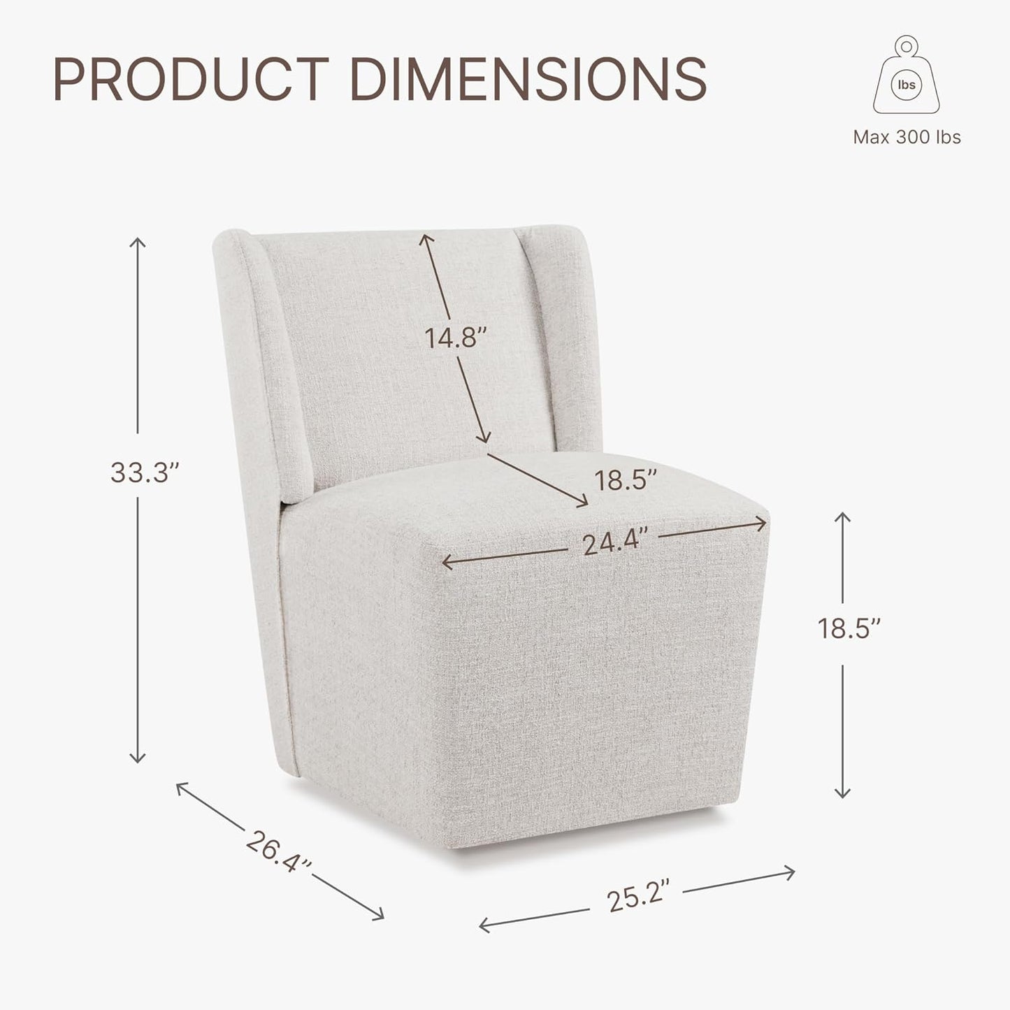 Upholstered Dining Chair with Casters Wingback Modern Side Armless Deskchair with Rollers for Diningroom Bedroom Livingroom Reading Room,Linen,2 Box