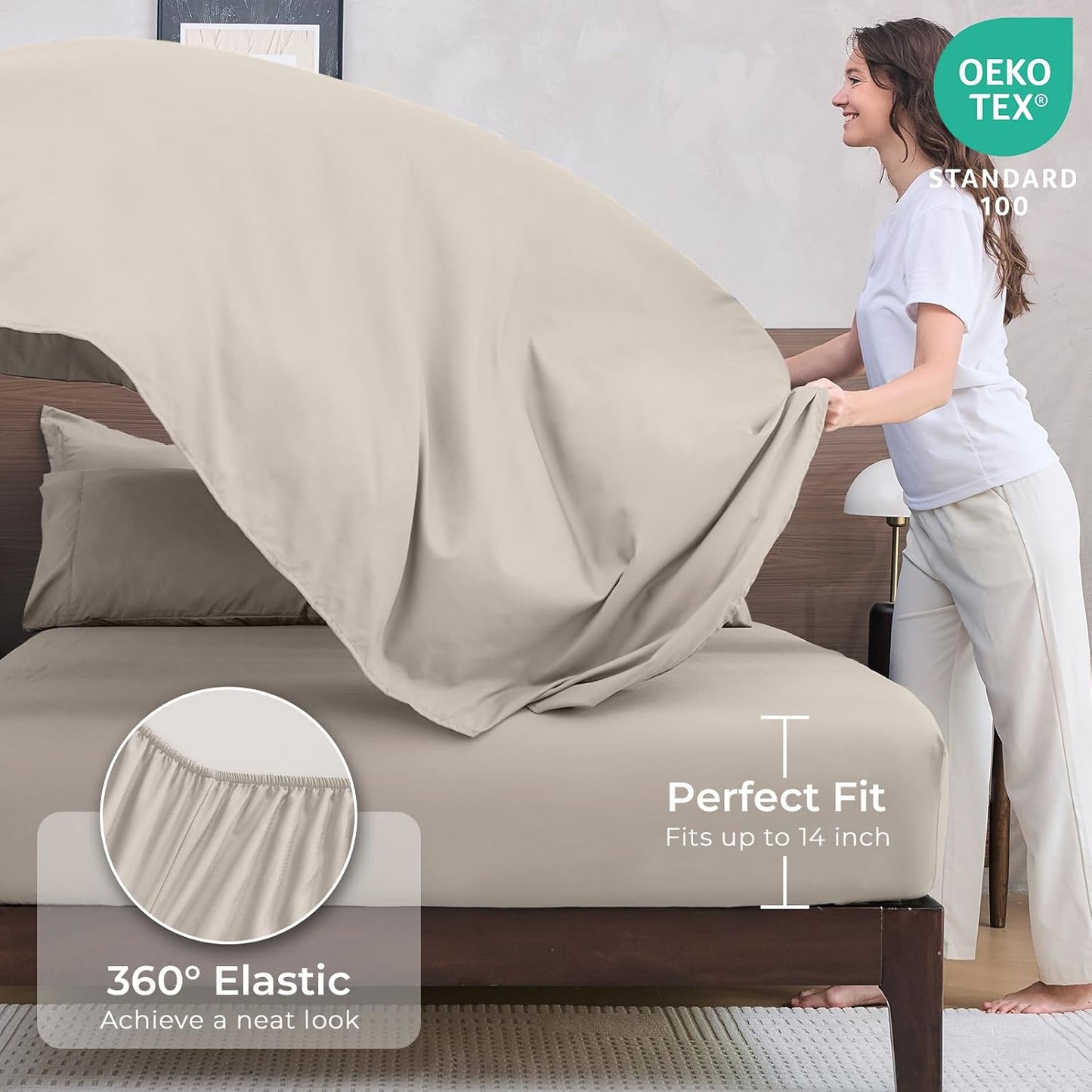 HEVUMYI Beige Tan Queen Comforter Set - 7-Piece All Season Bed in a Bag Queen, Ultra Soft Bedding Set with Comforter, Flat Sheet, Fitted Sheet, Pillowcases, Pillow Shams, Beige Tan