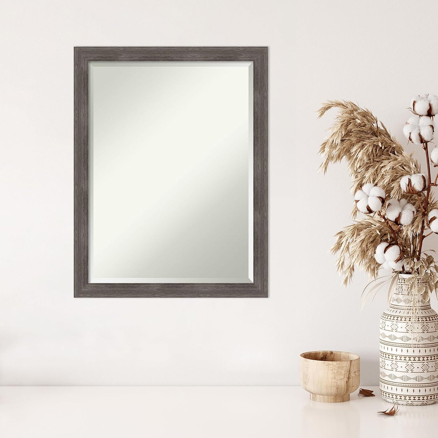 Amanti Art Grey Wall Mirror 27x21 Pinstripe Lead Grey Rectangle Bathroom Mirror for Wall Decor Living Room, Medium Modern Contemporary Wood Frame, Hangs Horizonally and Vertically, Bathroom Decor