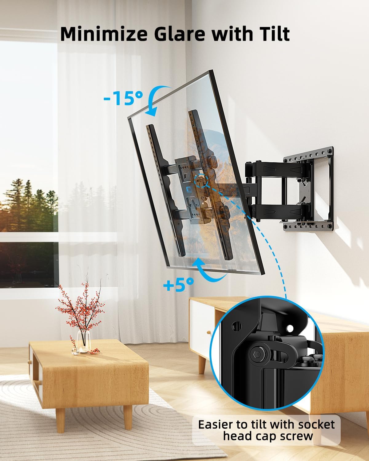 HOME VISION TV Wall Mount for 32-70 Inch TV with Soundbar Bracket, Full Motion TV Bracket with Articulating Dual Arms, Swivel and Tilt, Fits 8" 12" 16" Stud, Max VESA 400X400mm, Up to 132lbs