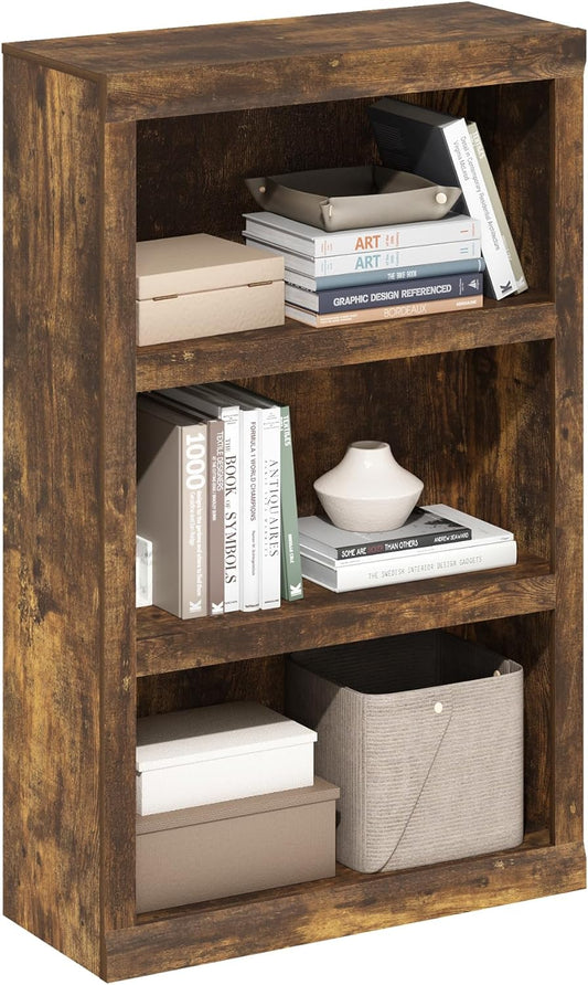 Furinno Rail 3-Tier Open Shelf Bookcase with Classic Style Edges, Amber Pine