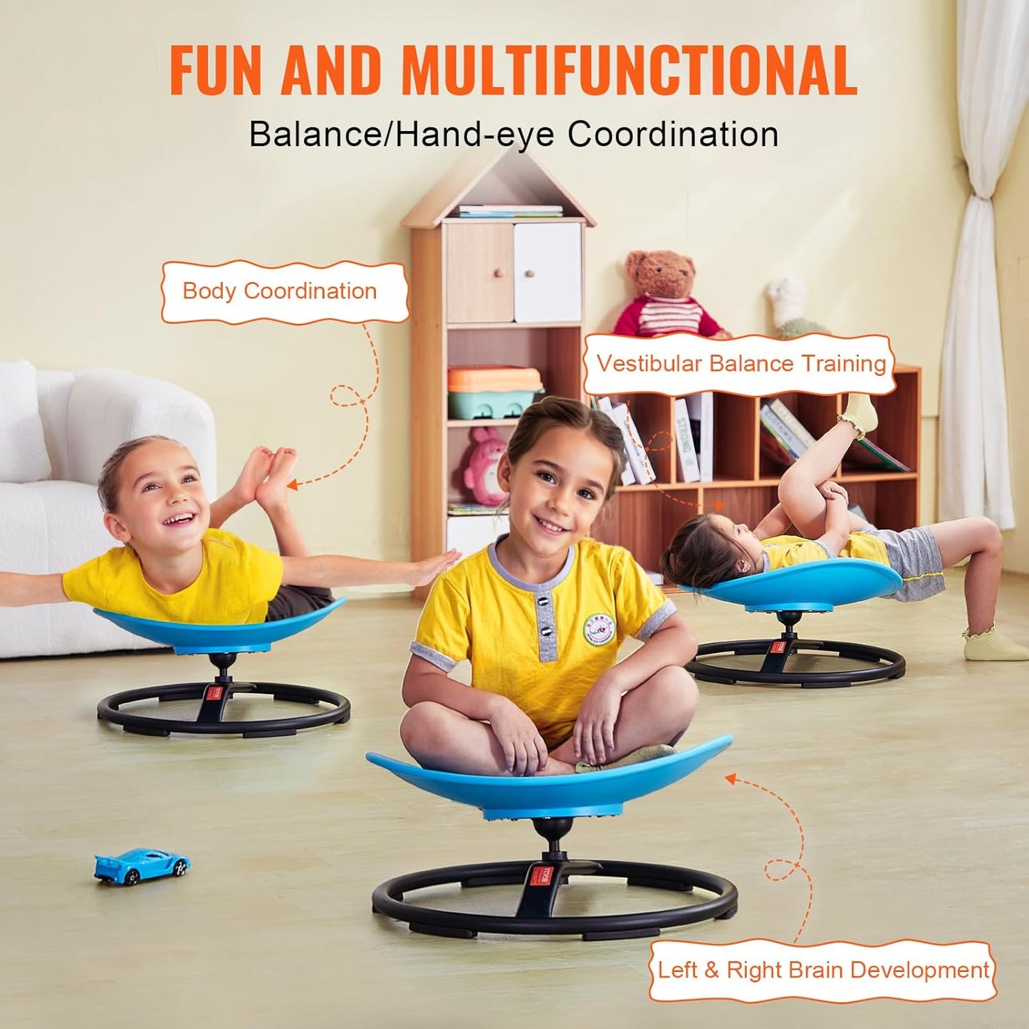 VEVOR Kids Swivel Chair, 220 LBS Capacity, Sensory Spinning Chair, Autistic Kids Sensory Toy with Non-Slip Metal Base, Toddler Sit and Spin for Coordination Balance Focus Training Blue