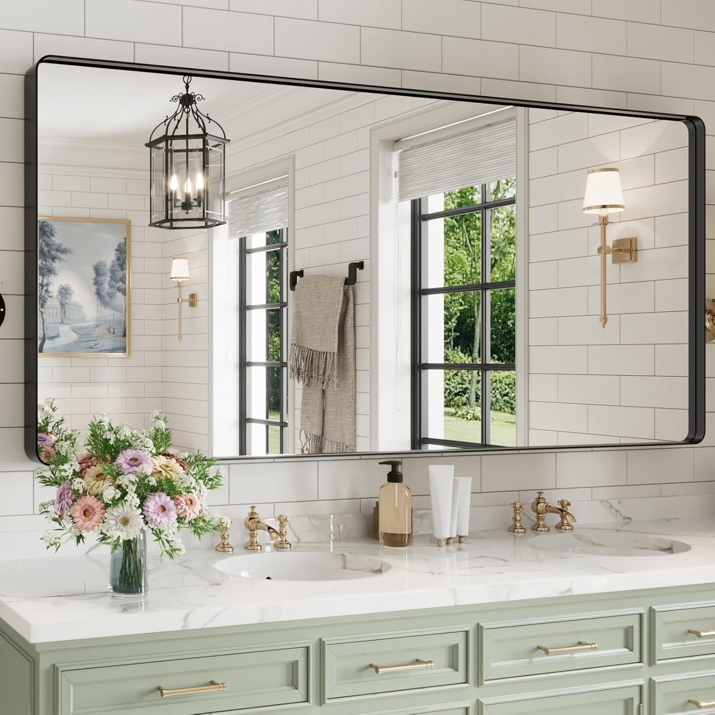 WEER Black Bathroom Mirror for Wall, 77X36 Inch Matte Black Mirror, Rectangular Black Metal Framed Vanity Mirror with Tempered Glass, Rounded Corner, Anti-Rust (Horizontal/Vertical)