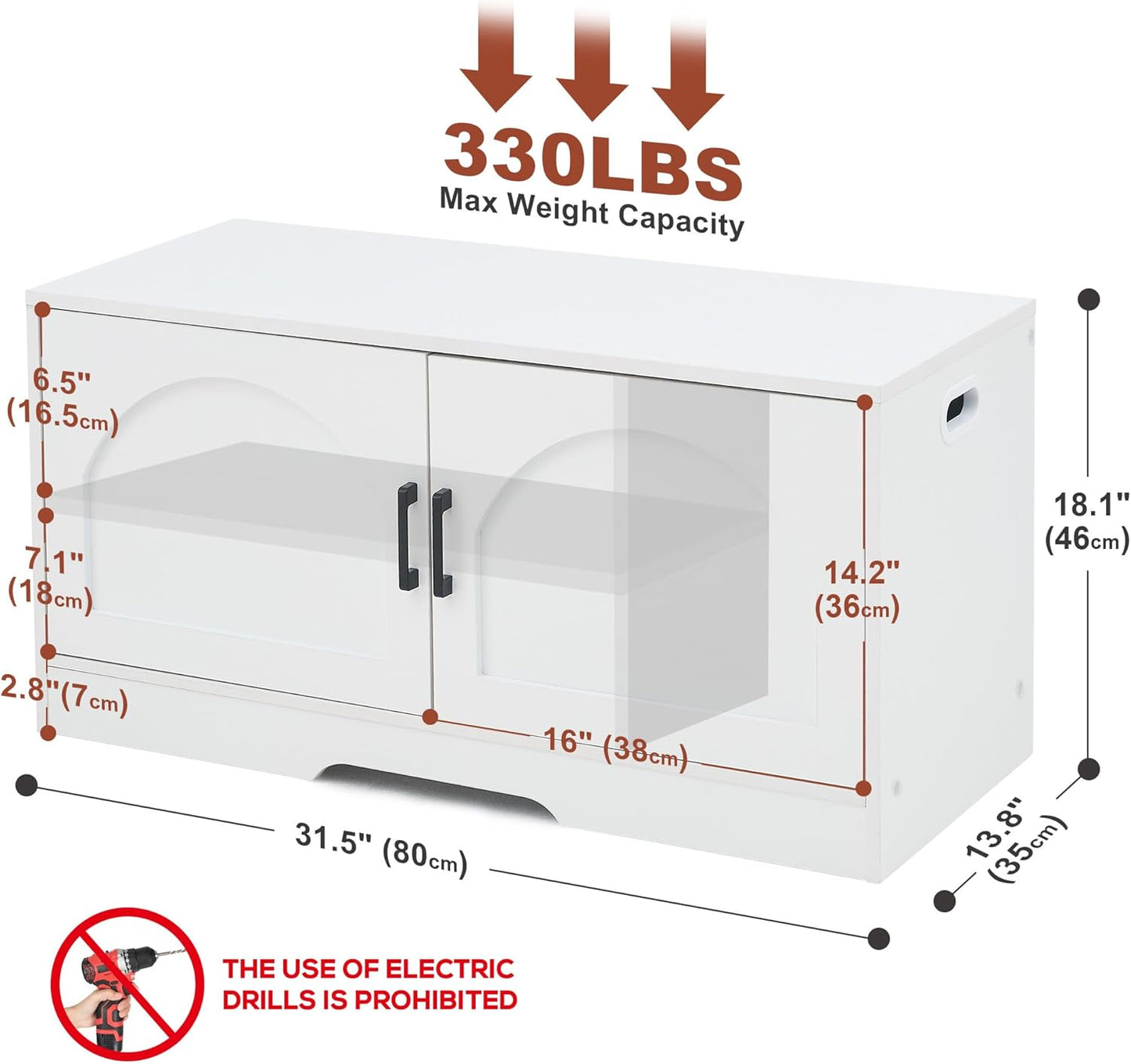 Shoe Bench, Entryway Storage Bench with 2 Doors, Shoe Rack Adjustable Shelves, Shoe Cabinet with Storage, 31.5" W x 13.8" D x 18.1" H for Entryway, Living Room, Hallway, Mudroom, Bedroom, White