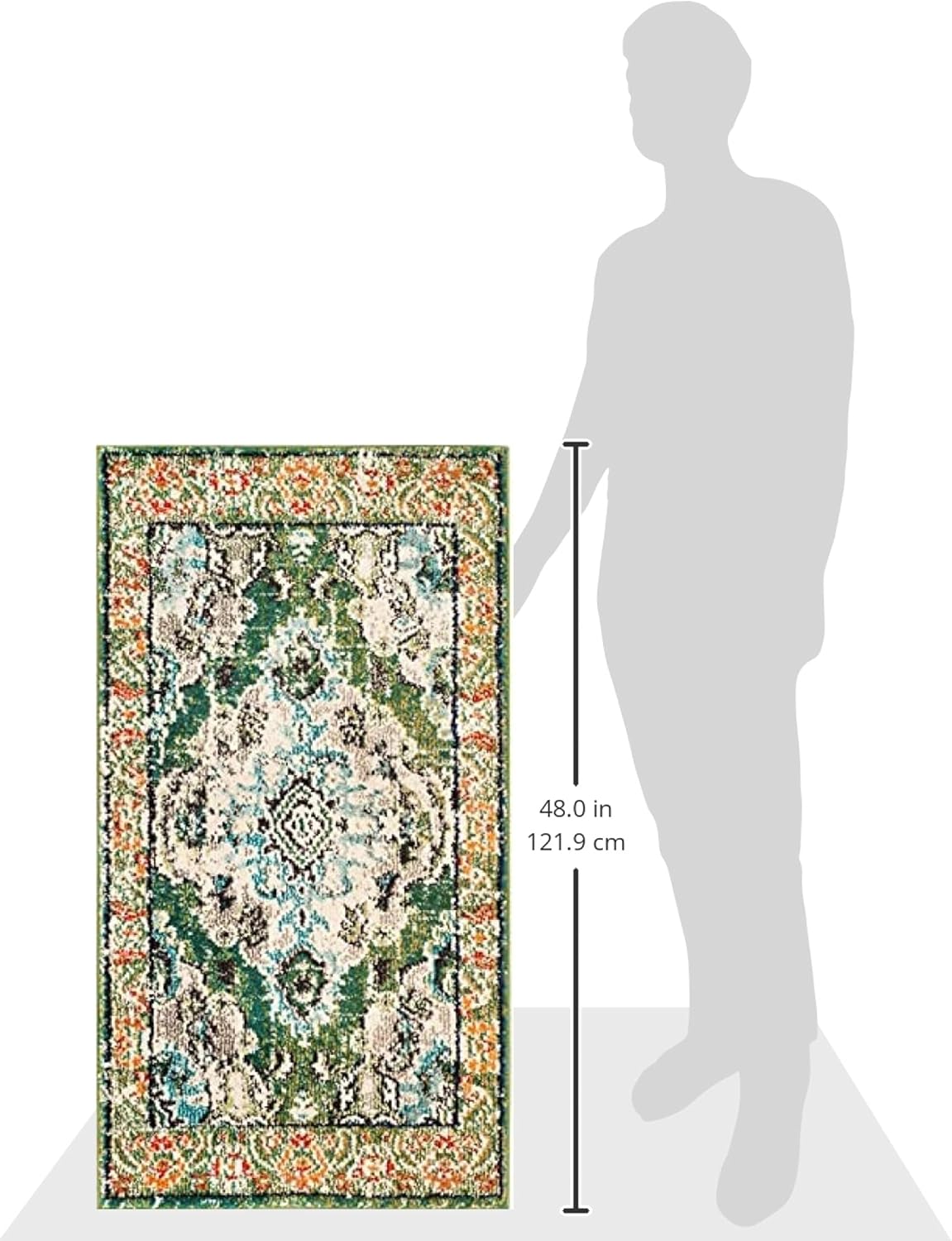 SAFAVIEH Monaco Collection Accent Rug - 2'2" x 4', Forest Green & Light Blue, Boho Medallion Design, Non-Shedding & Easy Care, Ideal for High Traffic Areas in Entryway, Living Room, Bedroom (MNC243F)