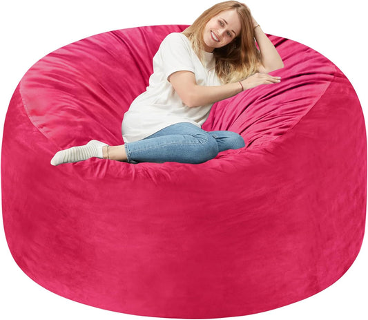 Homguava 5 FT Bean Bag Chair: 5' Bean Bags with Memory Foam Filled, Large Beanbag Chairs Soft Sofa with Dutch Velvet Cover-Pink